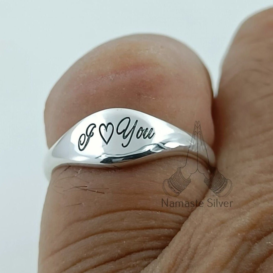 Custom Name Ring, 925 Sterling Silver Engraved Ring, I Love You ring, Personalized Text Message Handmade Jewelry, Dainty Gift for Her