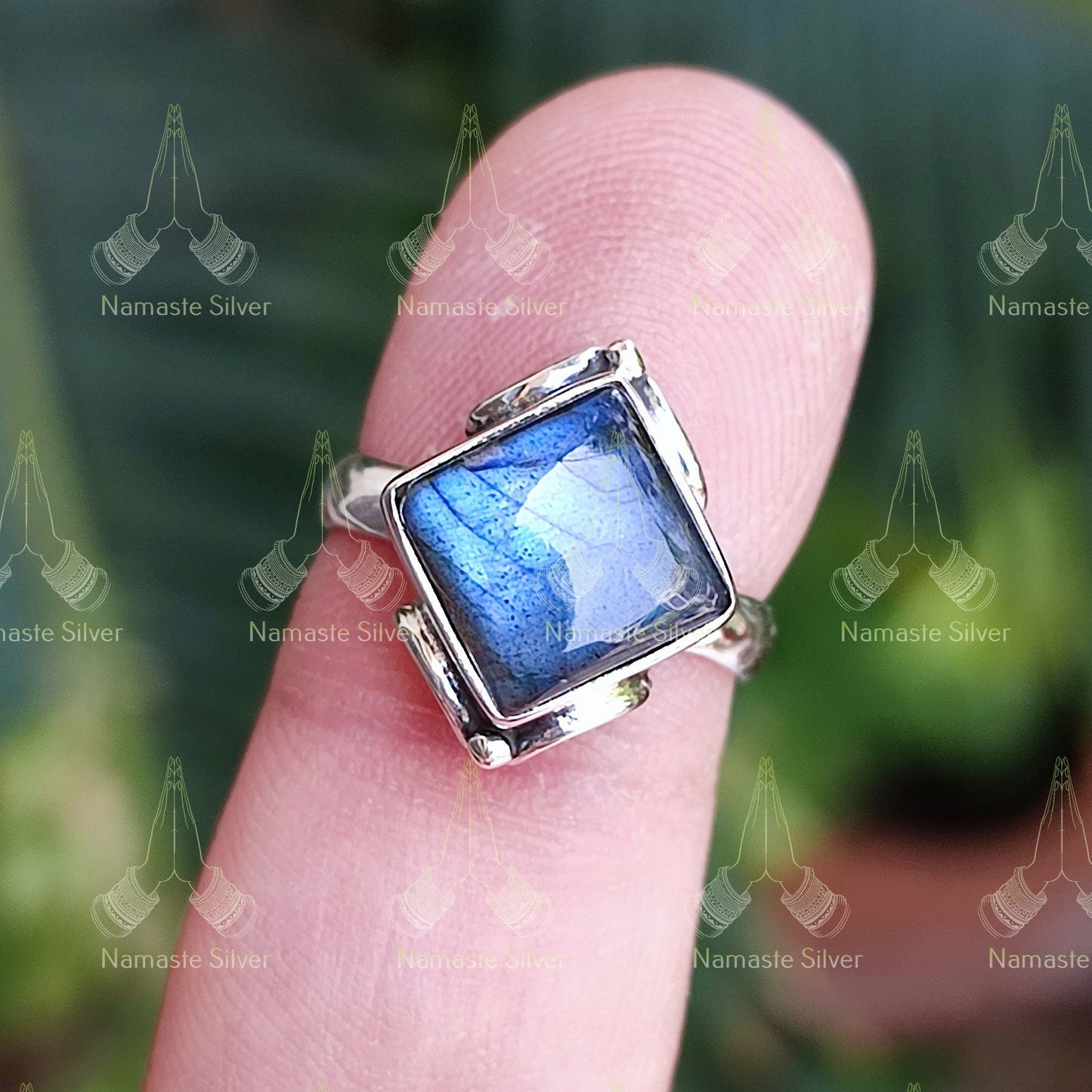 Labradorite Ring, 925 Sterling Silver Handmade Promise Ring, Natural Labradorite Square Gemstone Jewelry, Birthstone Gift for her Birthday