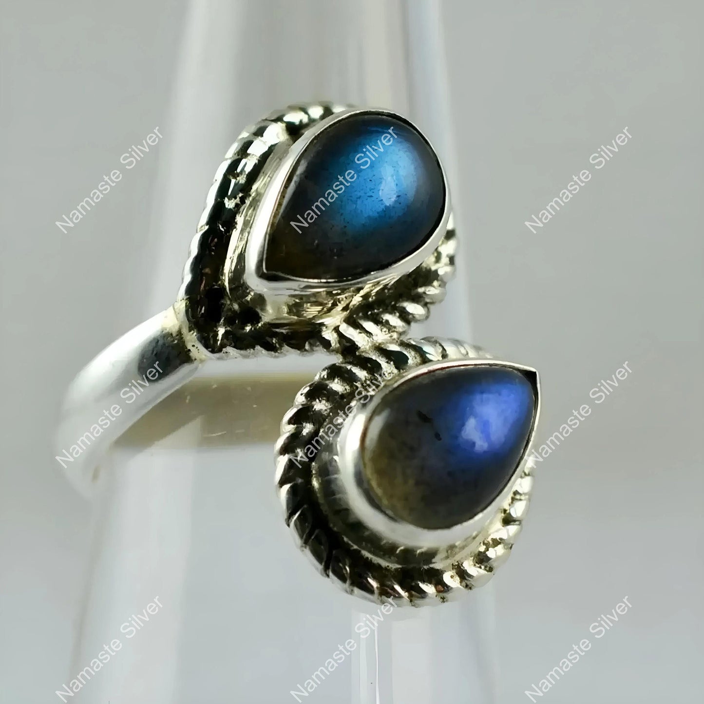 Labradorite Ring, 925 Sterling Silver Dual Gemstone Ring, Natural Labradorite Pear shape Handmade Jewelry, March Birthstone, Gift for her