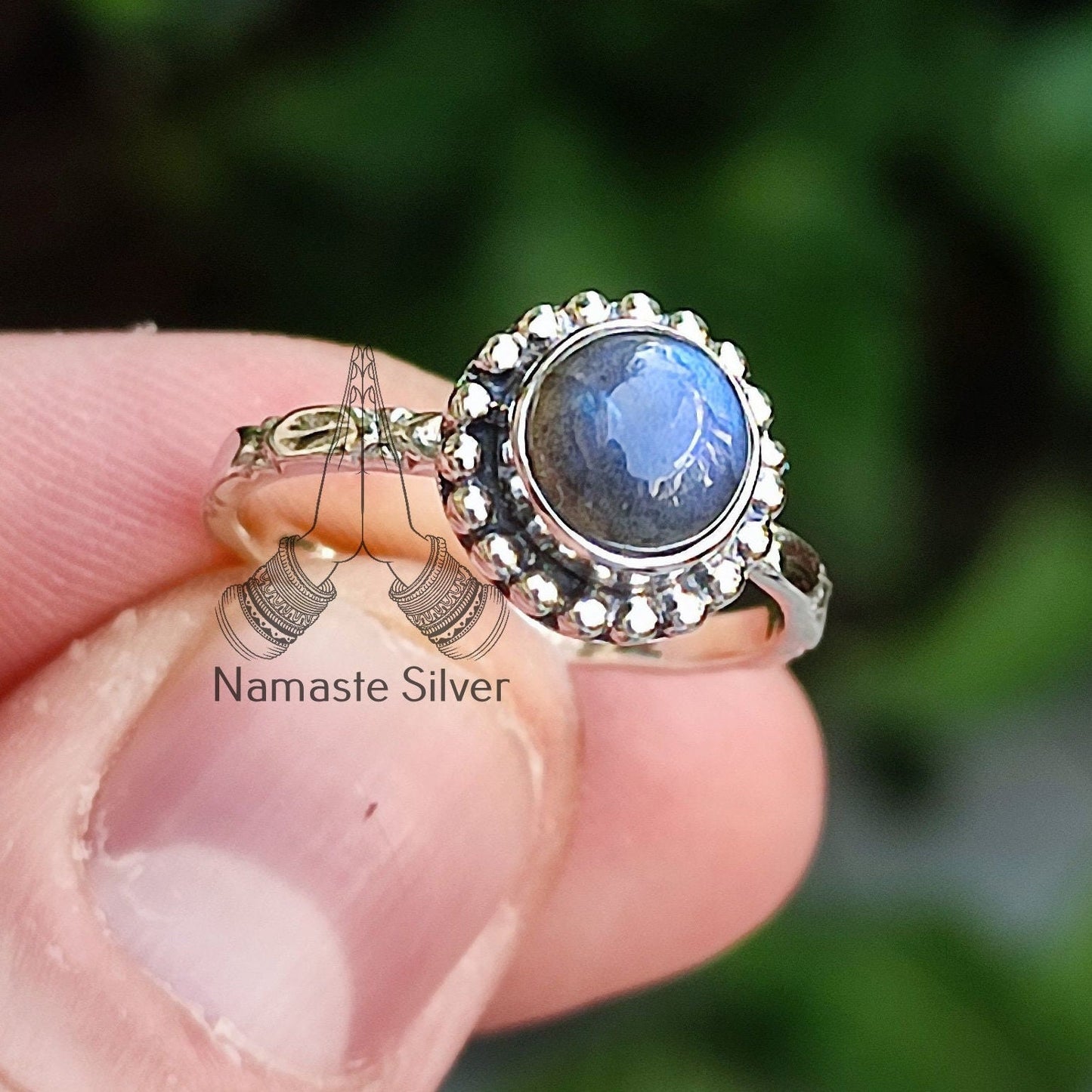 Labradorite Stone Ring, 925 Sterling Silver Handmade Promise Ring, Natural Labradorite Round Gemstone Jewelry, Gift for Her Birthday