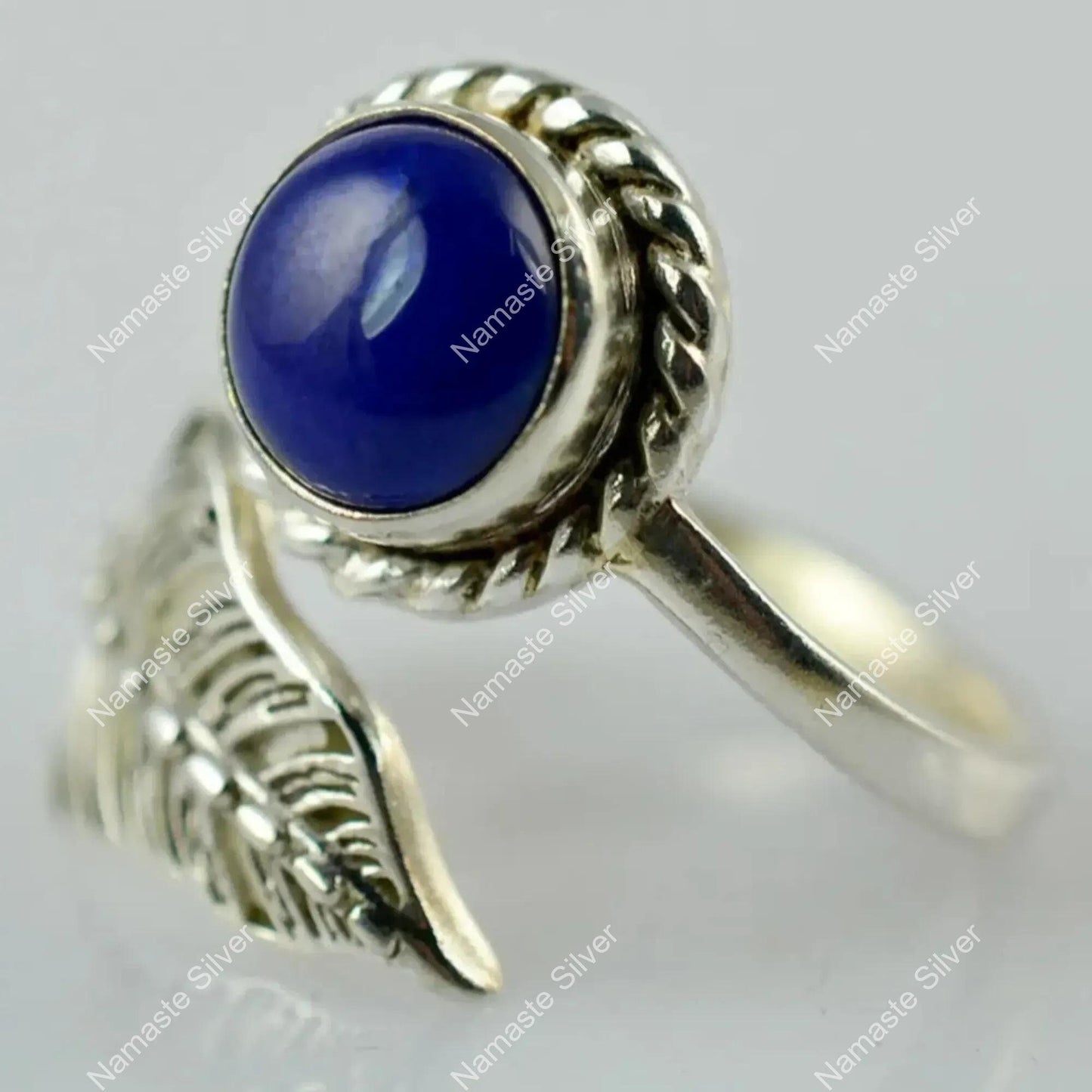 Lapis Lazuli Leaf Ring, 925 Sterling Silver Handmade Jewelry, Natural Blue Round Gemstone Promise Ring, September Birthstone, Gift for Her