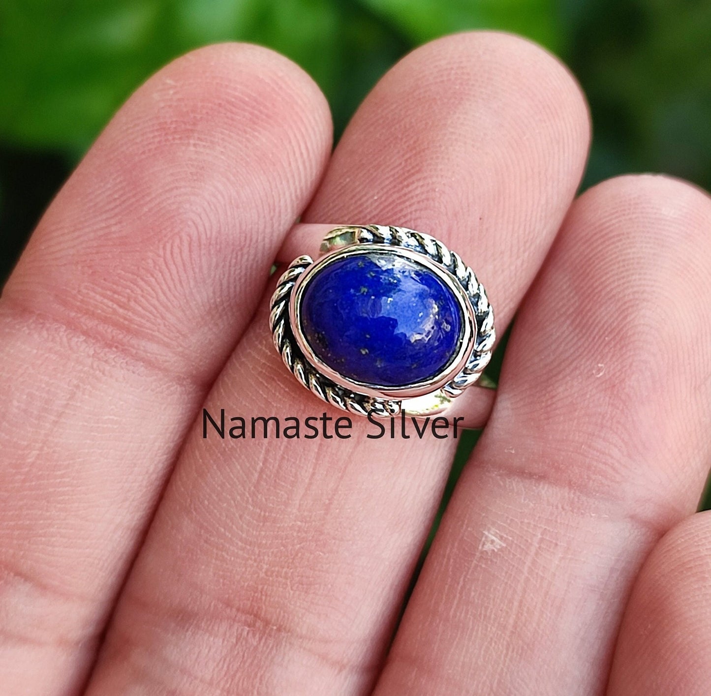 Lapis Lazuli Ring, 925 Sterling Silver handmade promise Ring, Natural Blue Gemstone Oval Boho Jewelry, September Birthstone, Gift for her