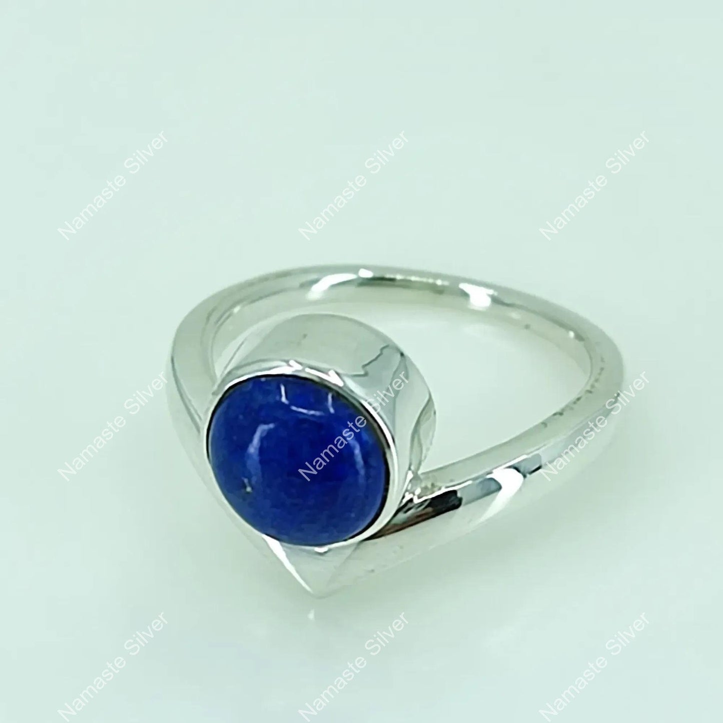 Lapis Lazuli Ring, 925 Sterling Silver Promise Ring, Natural Blue Lapis Round Gemstone Handmade Jewelry, September Birthstone, Gift for Her