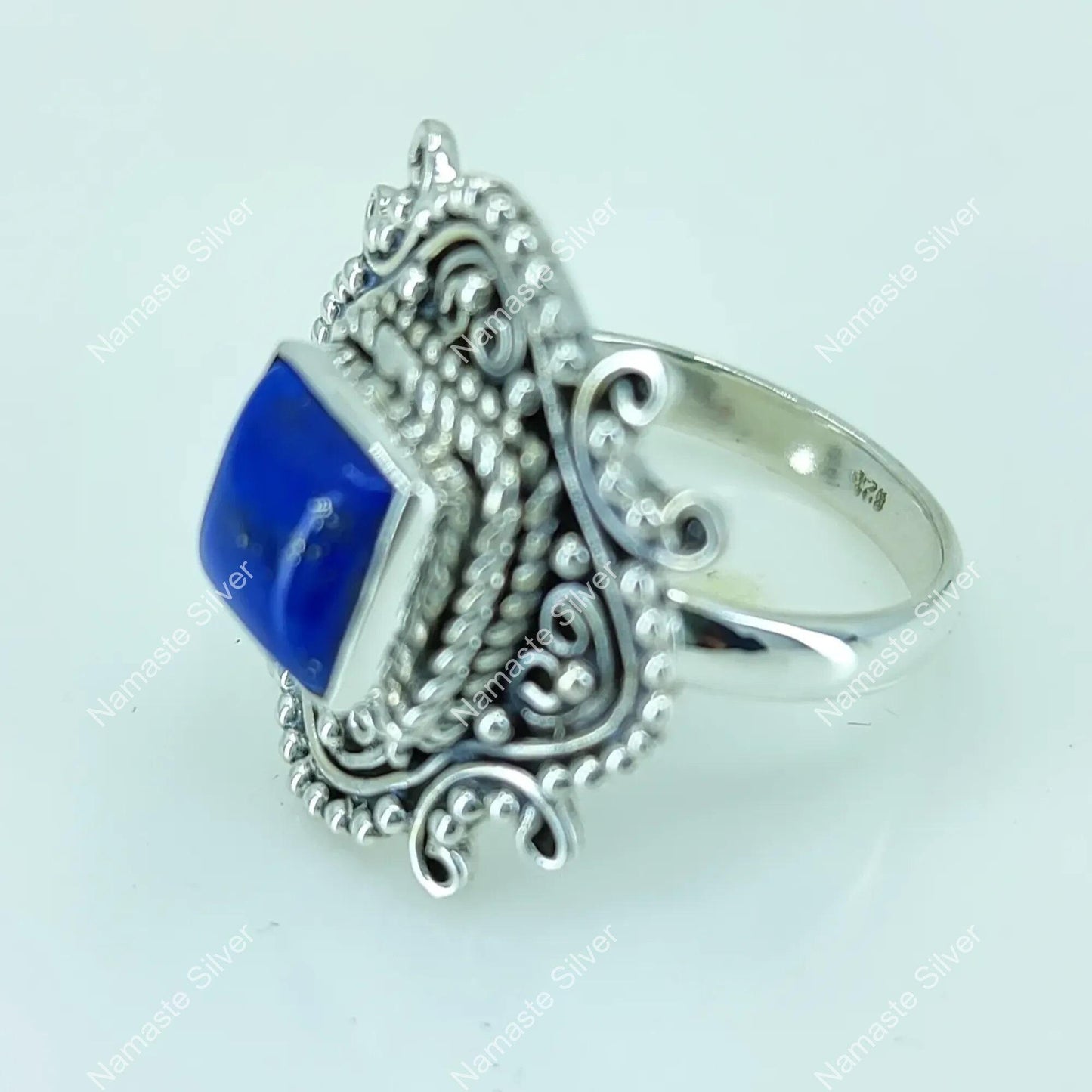 Lapis Lazuli Ring, 925 Sterling Silver Handmade Statement Ring, Natural Blue Gemstone Cushion Jewelry, September Birthstone, Gift for Her