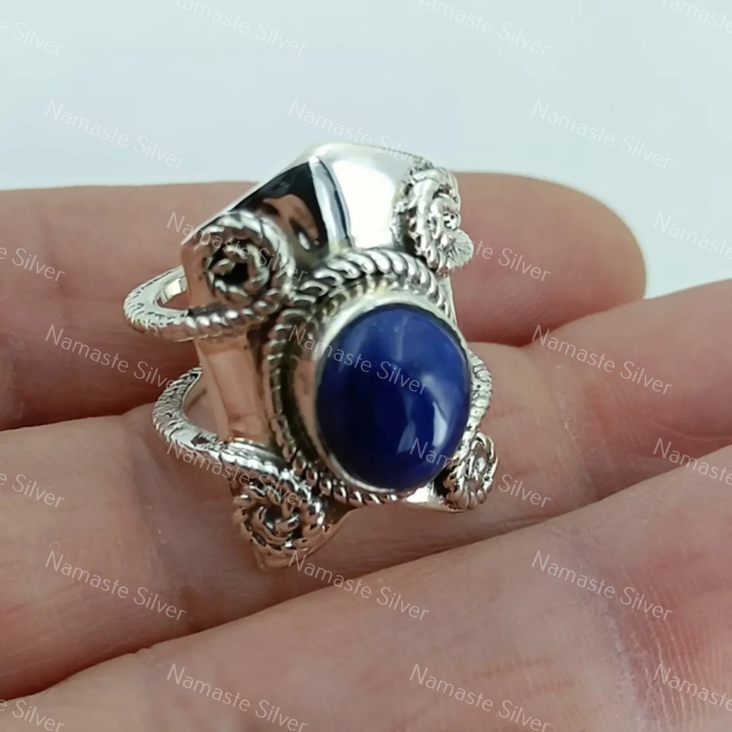 Lapis Lazuli Ring, 925 Sterling Silver Promise Ring, Natural Blue Oval Gemstone Oval Handmade Jewelry, September Birthstone, Gift for Her