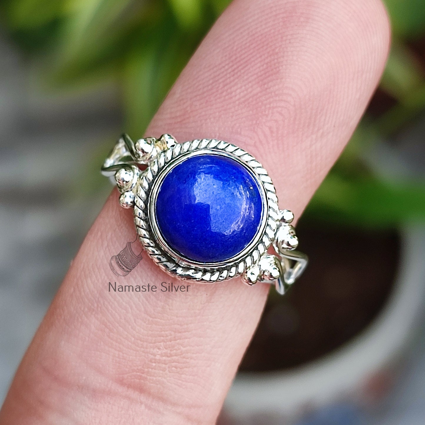 Lapis Lazuli Ring, 925 Sterling Silver Statement Ring, Natural Lapis Lazuli Round Gemstone Boho Jewelry, September Birthstone, Gift for her