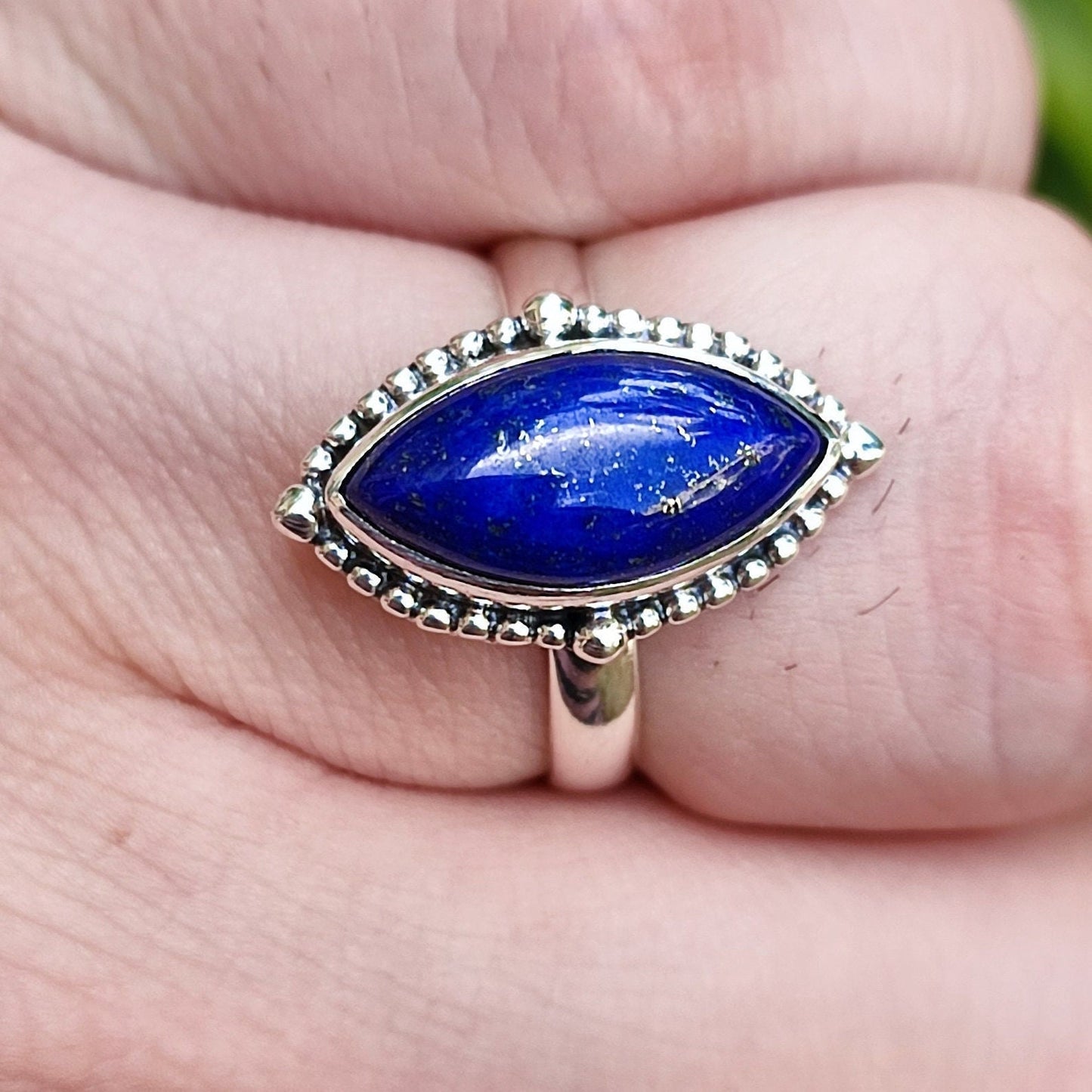 Lapis Lazuli Ring, 925 Sterling Silver Statement Promise Ring, Natural Lapis Lazuli Marquise Gemstone Handmade Boho Jewelry, Gift for Her