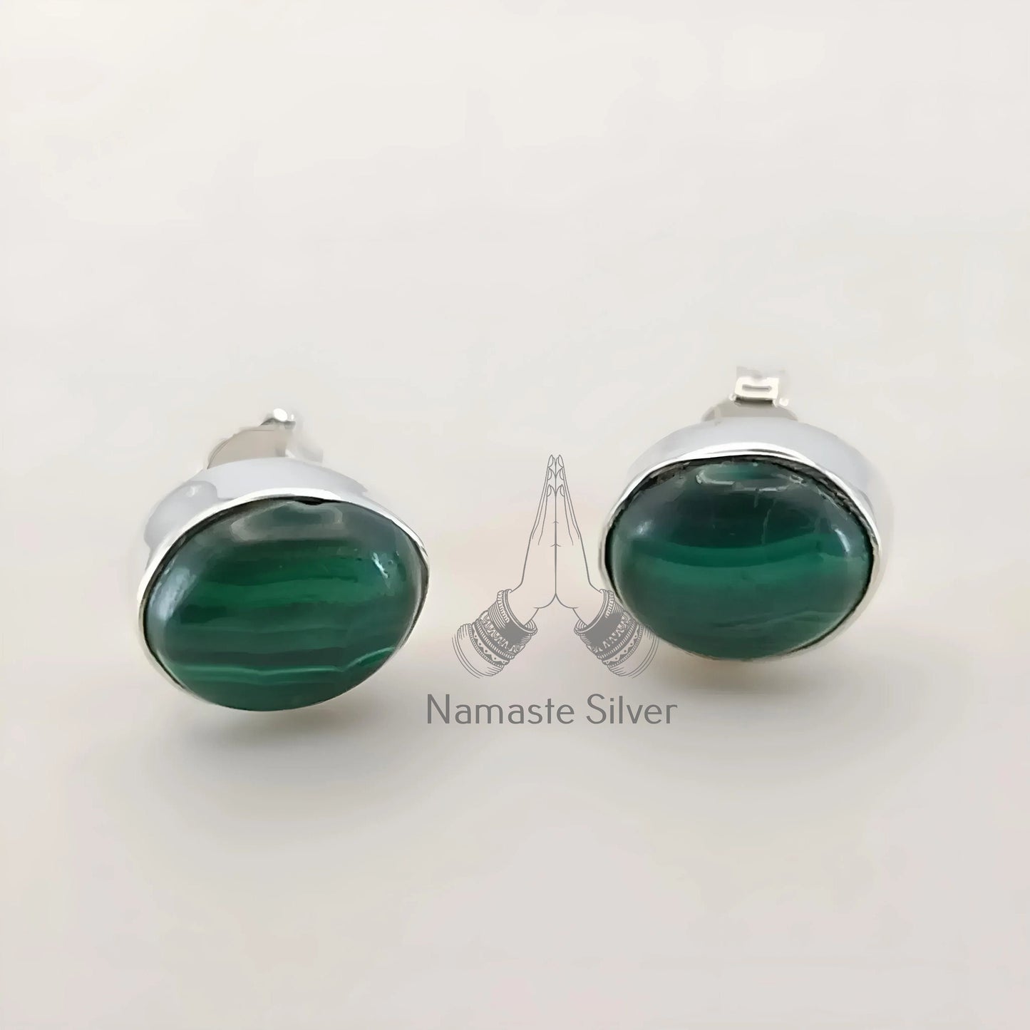 Malachite Earrings, 925 Sterling Silver Handmade Stud Posts, Natural Malachite Oval Gemstone Stud Earrings, Birthstone Jewelry, Gift For Her