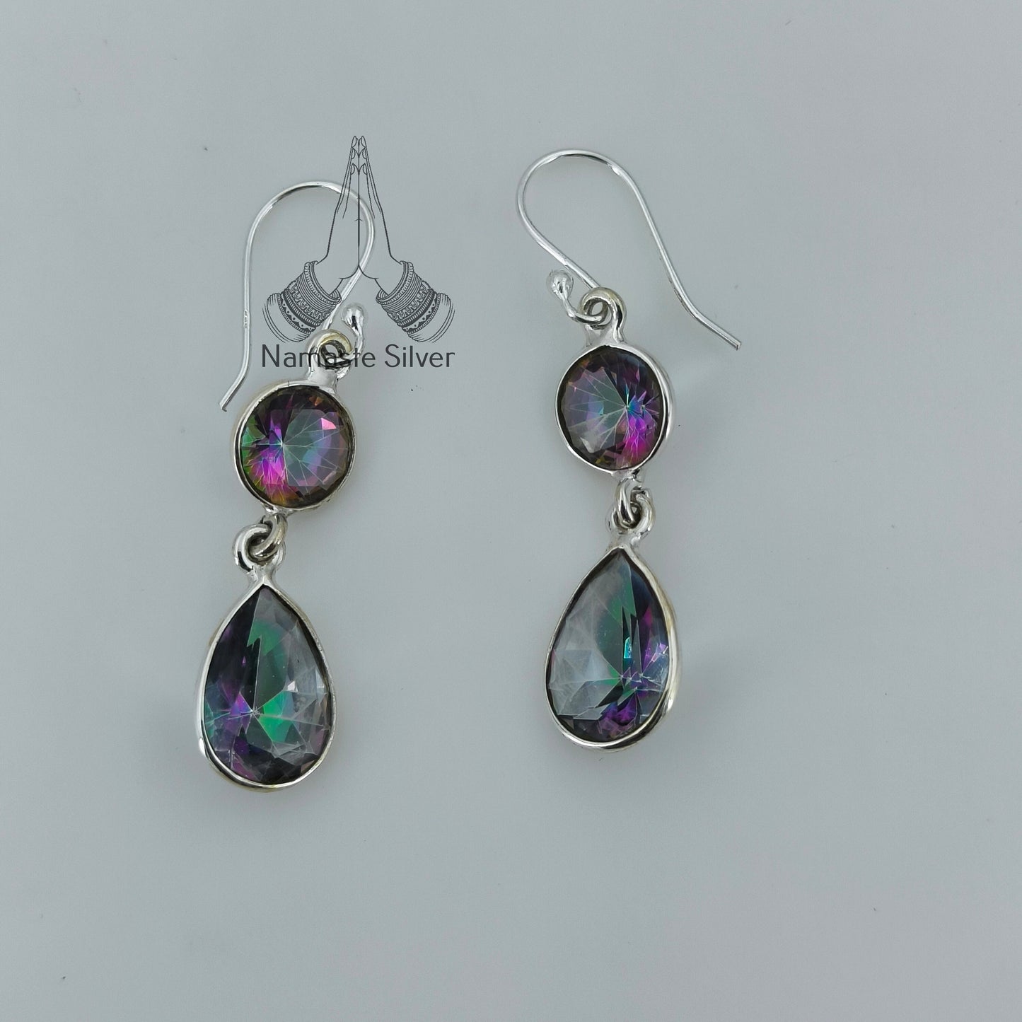 Aurora Mystic Topaz Earrings, 925 Sterling Silver Dangle Earrings, Dual Mystique Topaz Gemstone Handmade Jewelry, Birthstone Gift For Her