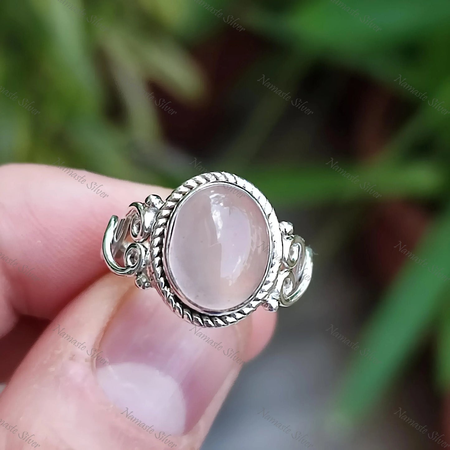 Rose Quartz Ring, 925 Sterling Silver Promise Ring, Natural Rose Quartz Oval Gemstone Handmade Jewelry, January Birthstone, Gift for Her