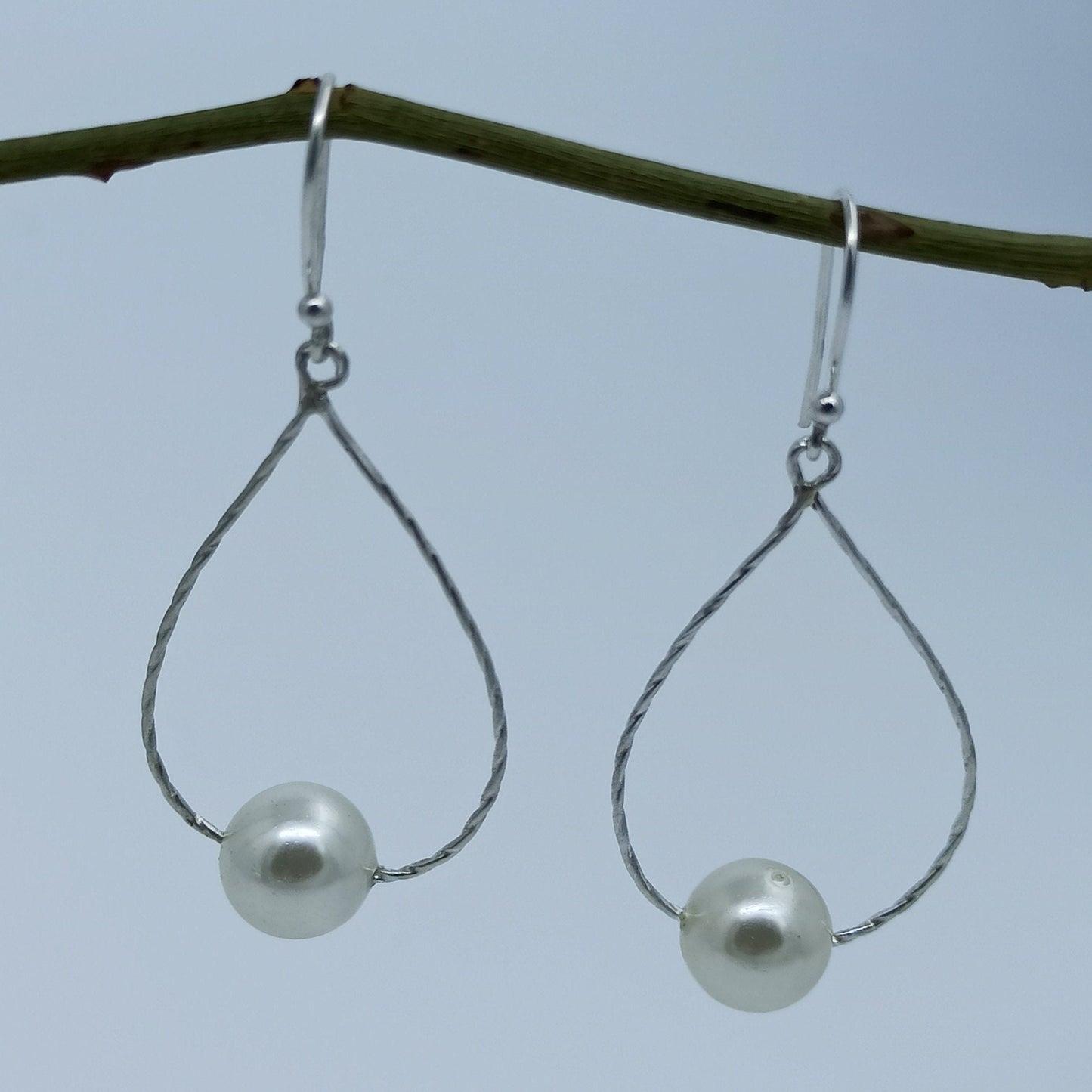 Pearl Earrings, 925 Sterling Silver Dangle Drop Earrings, Freshwater Pearl Round Beads Handmade Boho Earrings, June Birthstone, Gift for Her