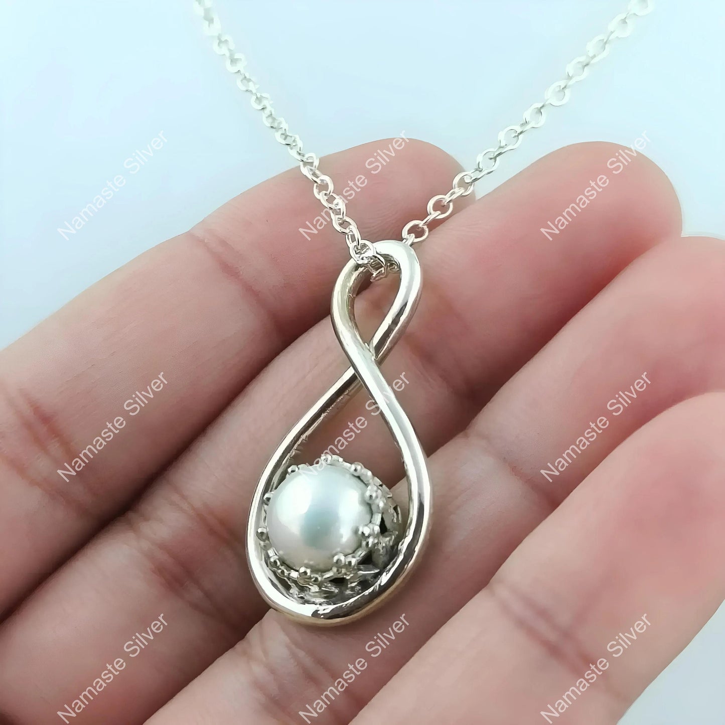 Pearl Necklace, 925 Sterling Silver Pendant Chain Locket, Handmade Freshwater Pearl Boho Jewelry, June Birthstone, elegant Gift for her