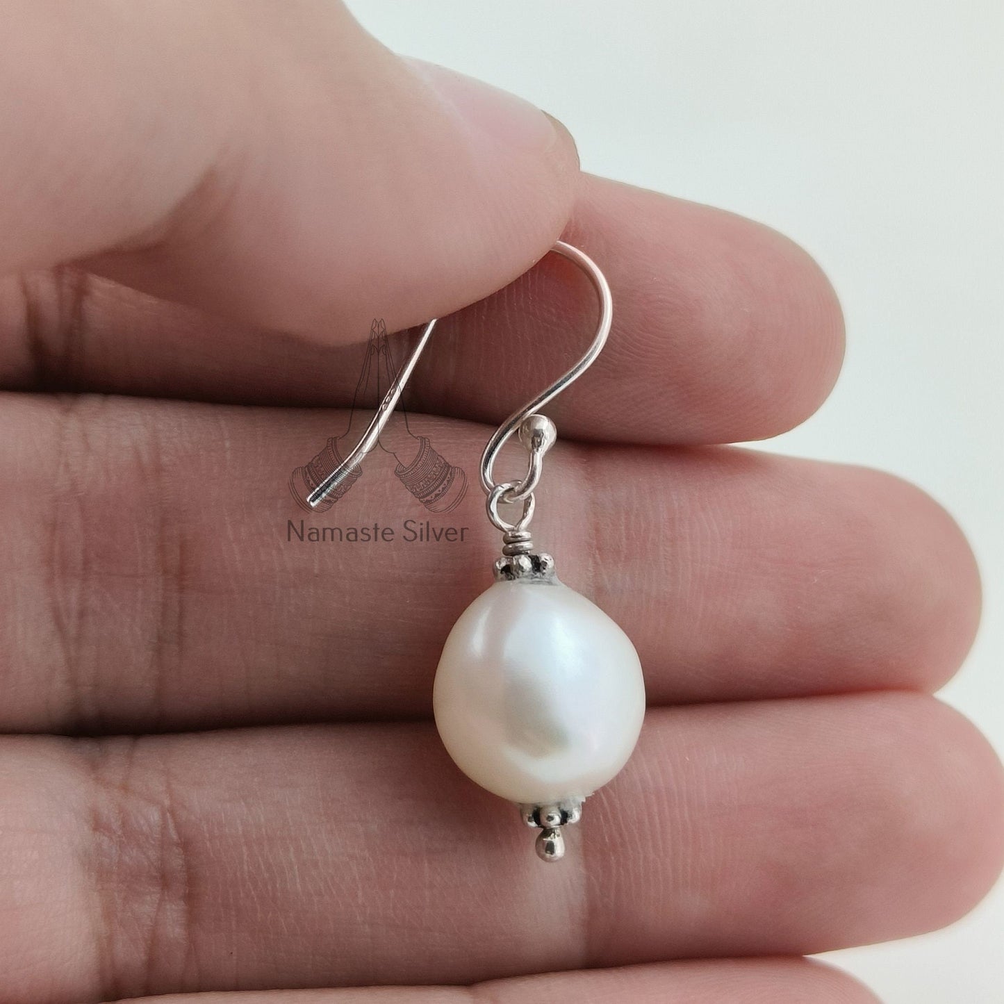 Pearl Earrings, 925 Sterling Silver Handmade Dangle Earrings, Freshwater Pearl Earrings, Light-Weight Minimalist Birthstone Gift for Her