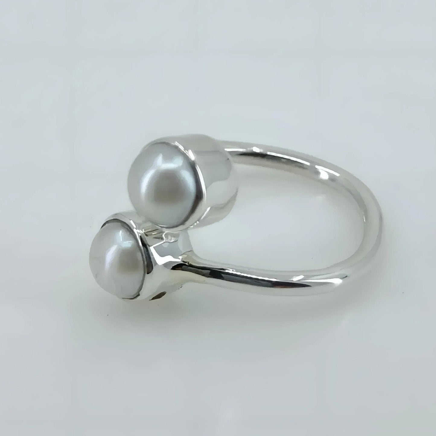 Dual Pearl Ring, 925 Sterling Silver Adjustable Promise Ring, Freshwater Pearl Handmade Boho Jewelry, June Birthstone, Dainty Gift for Her