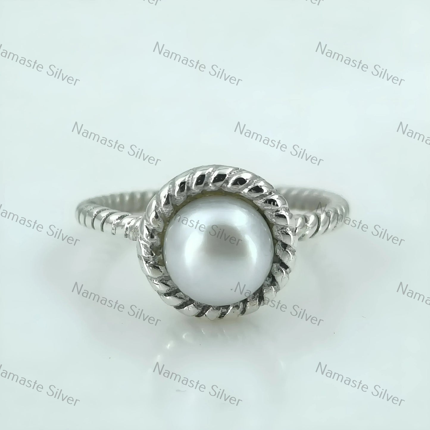 Pearl Ring, 925 Sterling Silver Statement Promise Ring, Round Freshwater Pearl Handmade Boho Jewelry, June Birthstone, Dainty Gift for her