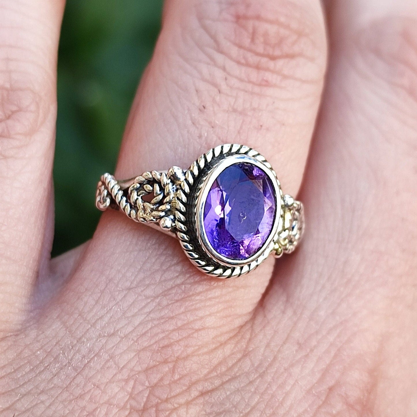 Amethyst Ring, 925 Sterling Silver Promise Ring, Natural Purple Amethyst Oval Gemstone Handmade Jewelry, February Birthstone, Gift for her