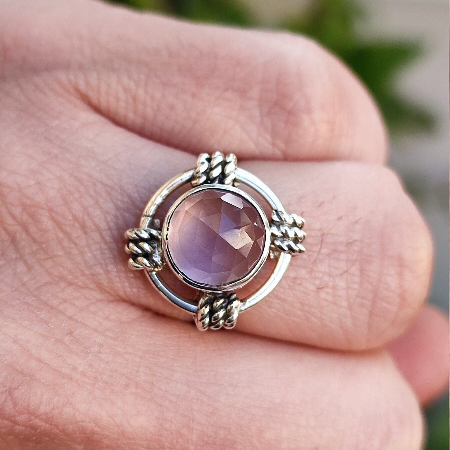 Rose Quartz Ring, 925 Sterling Silver Handmade Promise Ring, Natural Pink Crystal Round Gemstone Jewelry, January Birthstone, Gift for Her