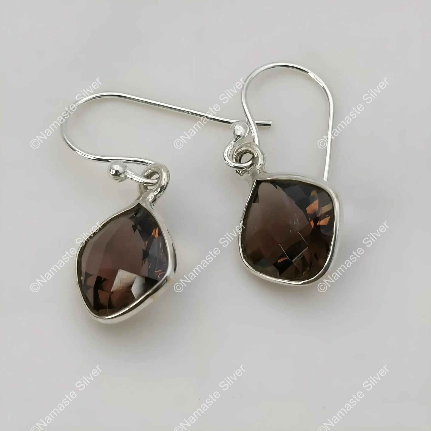 Smoky Quartz Earrings, 925 Sterling Silver Dangle Earrings, Natural Smoky Quartz Cushion Checker Cut Handmade Jewelry, November Birthstone