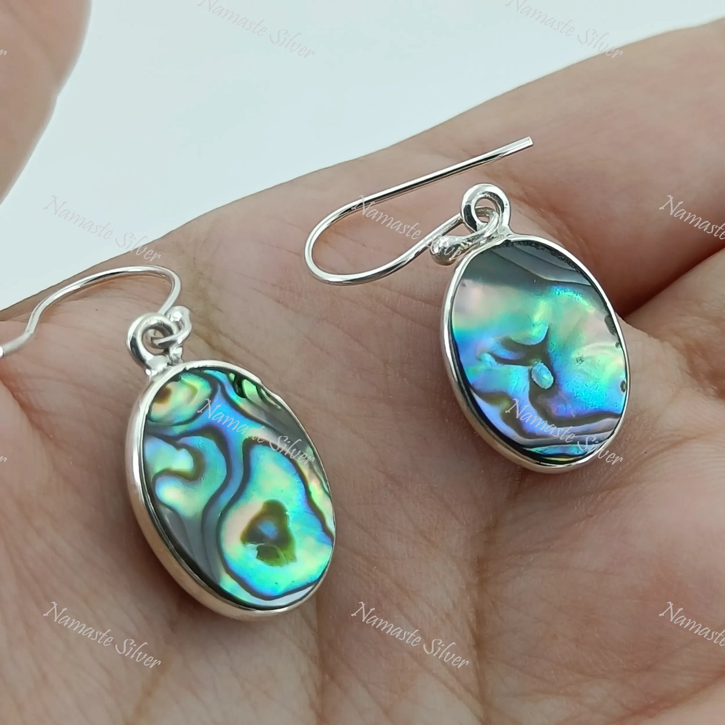 Abalone Shell Earrings, 925 Sterling Silver handmade Dangle Earrings, Natural Abalone Silver Jewelry, Blue Paua Shell Earrings, Gift for her