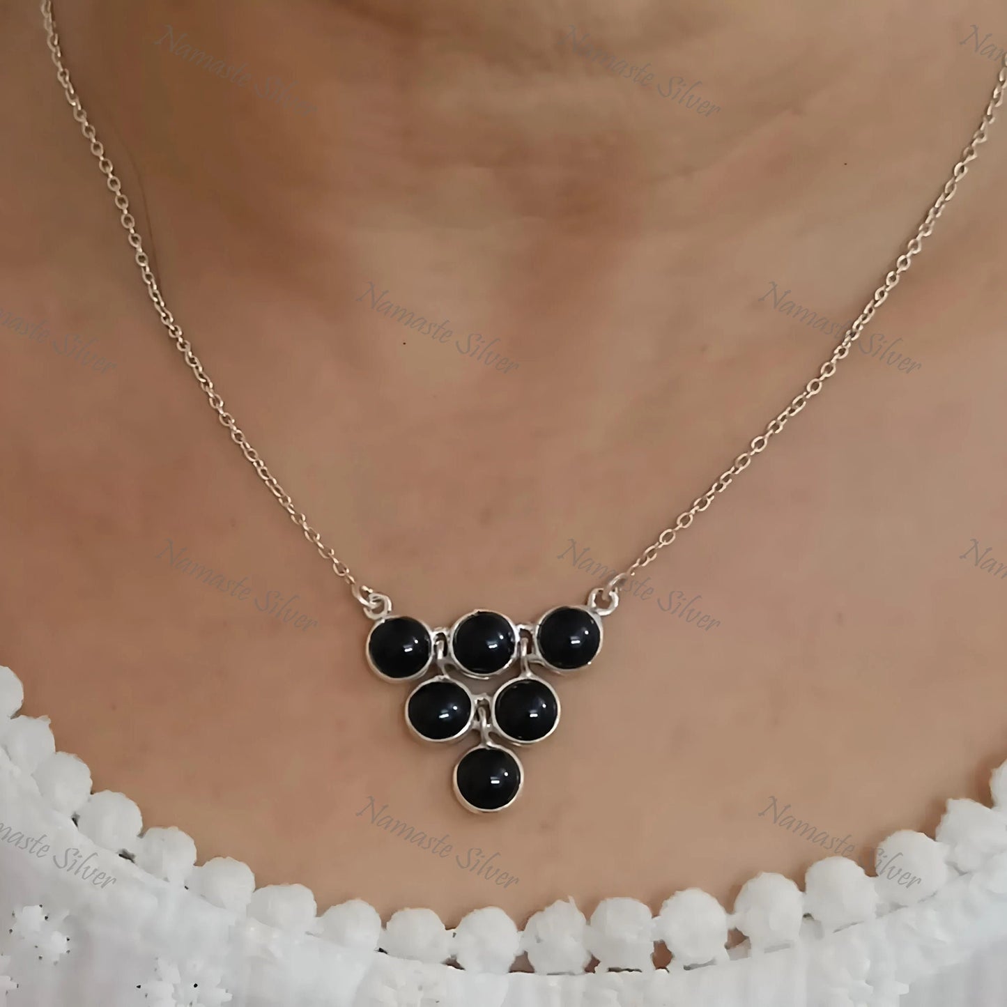 Black Onyx Necklace, 925 Sterling Silver Pendant, Natural Onyx Round Gemstone Handmade Boho Jewelry, July Birthstone. Elegant Gift for Her