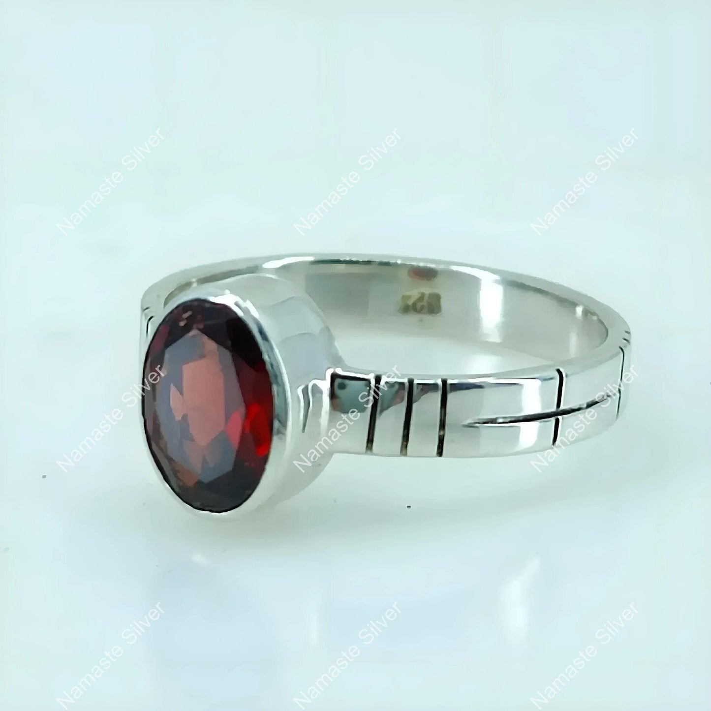 Garnet Ring, 925 Sterling Silver Statement Promise Ring, Handmade Natural Garnet Oval Gemstone Boho Jewelry, January Birthstone Gift for Her