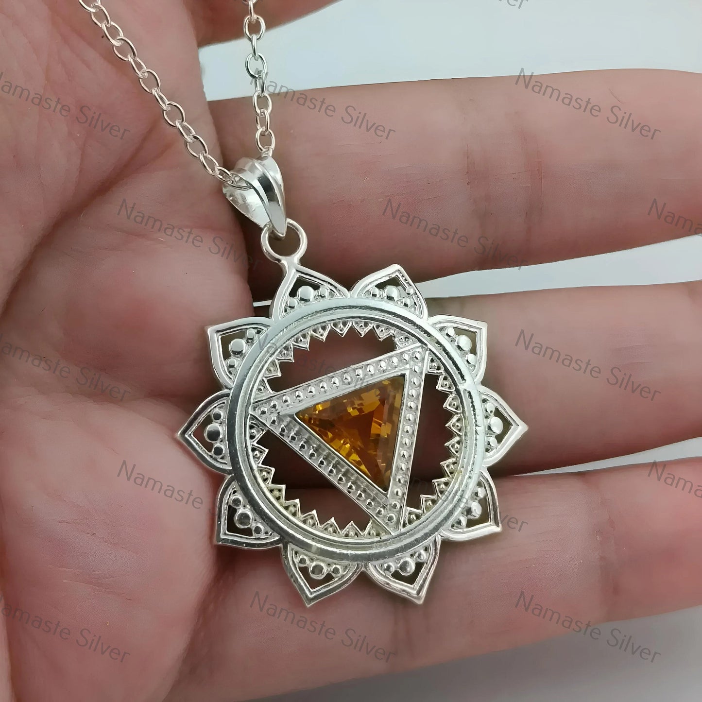 Solar Plexus Chakra Necklace, 925 Sterling Silver Handmade Manipura Chakra Pendant, Natural Citrine Gemstone Jewelry, Healing Gift for Her