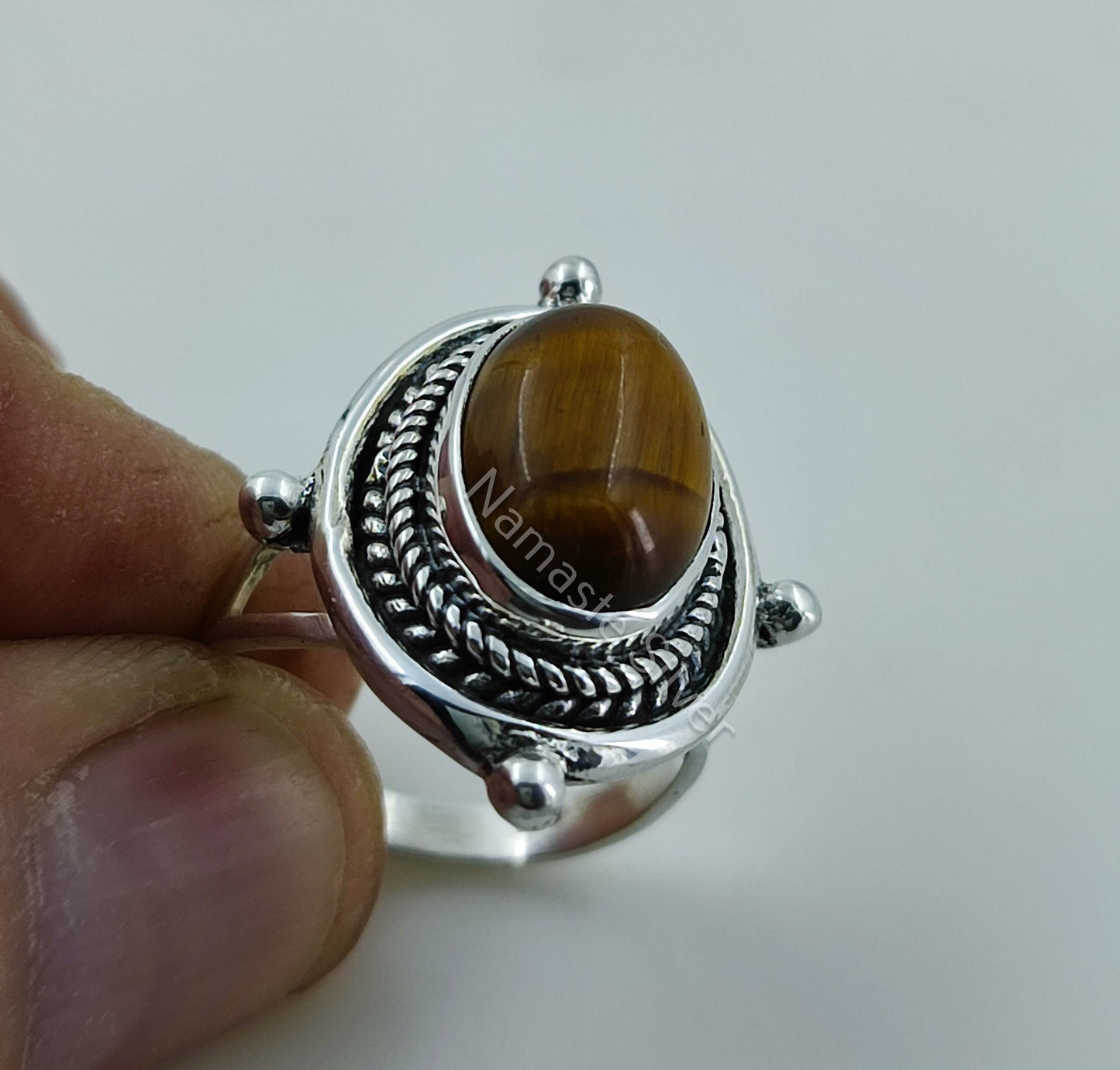 Tigers Eye Ring, 925 Sterling Silver Statement Promise Ring, Natural Tiger's Eye Oval Handmade Boho Jewelry, June Birthstone, Gift for Her