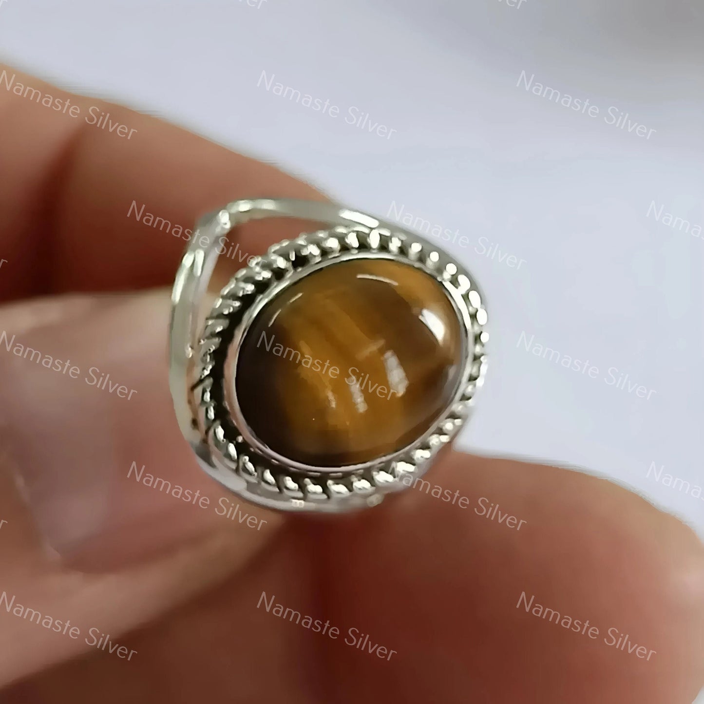 Tigers Eye Ring, 925 Sterling Silver Statement Promise Ring, Natural Tiger's Eye Oval Handmade Boho Jewelry, Unique Birthstone Gift for her
