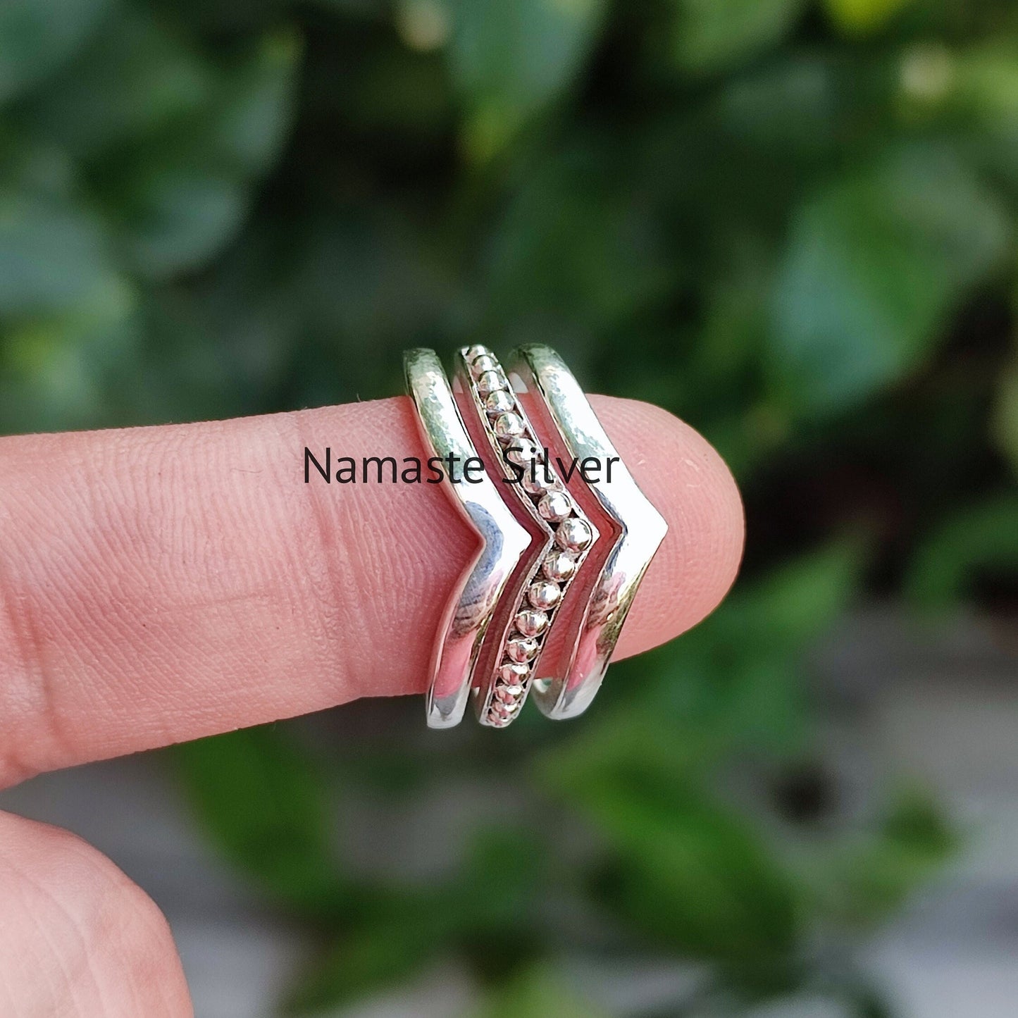 Triple Layer Stacking Ring, 925 Sterling Silver Handmade Statement Promise Ring, Trinity Plain Silver Ring Band, Unique Design Jewelry