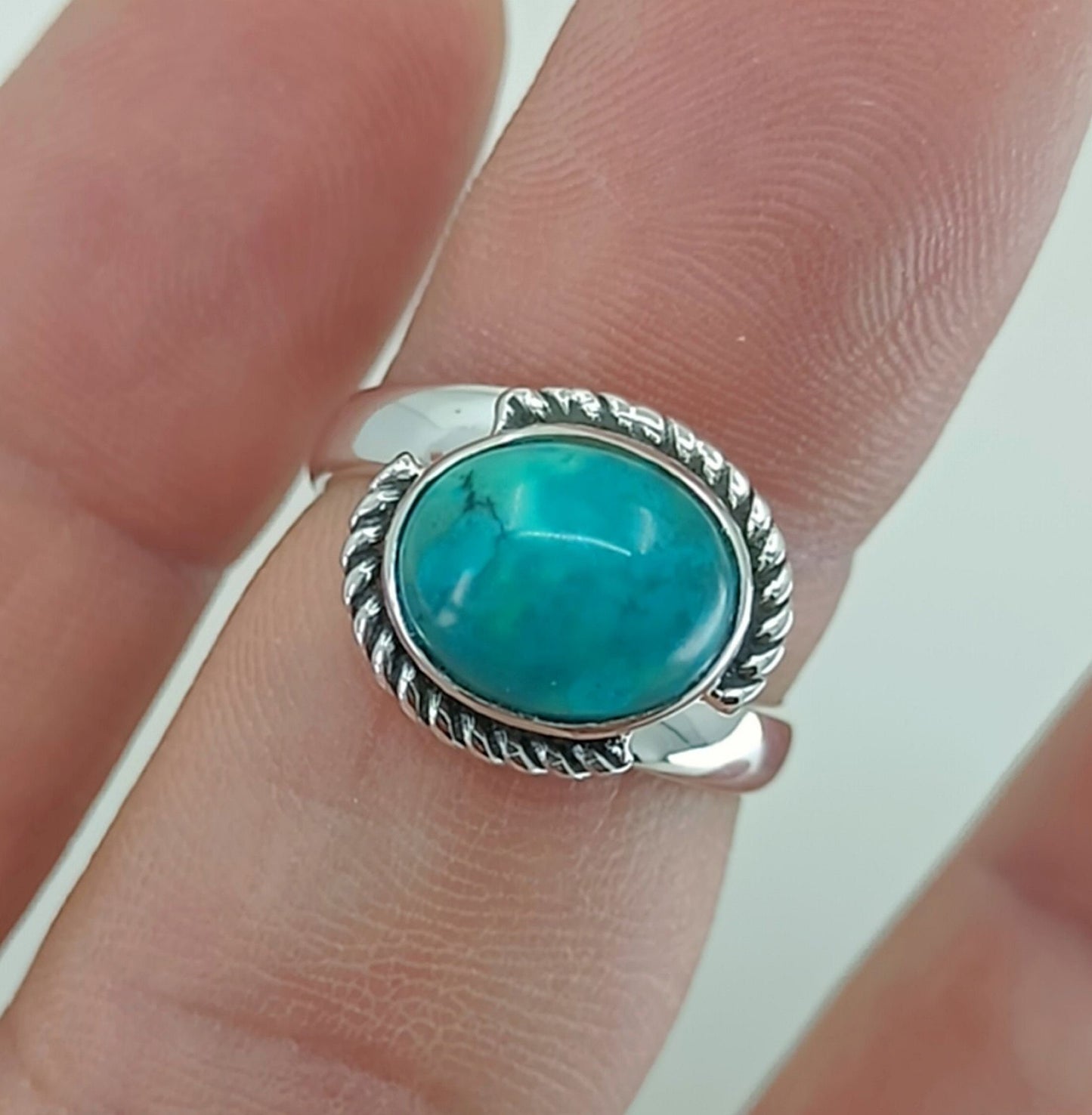 Turquoise Ring, 925 Sterling Silver Promise Ring, Natural Turquoise Oval Gemstone Handmade Boho Jewelry, Gift for Her, December Birthstone