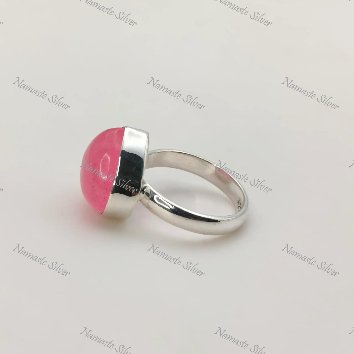 Pink Jade Heart Ring, 925 Sterling Silver Statement Promise Ring, Pink Jade Heart Shape Gemstone Handmade Proposal Jewelry, Gift for her