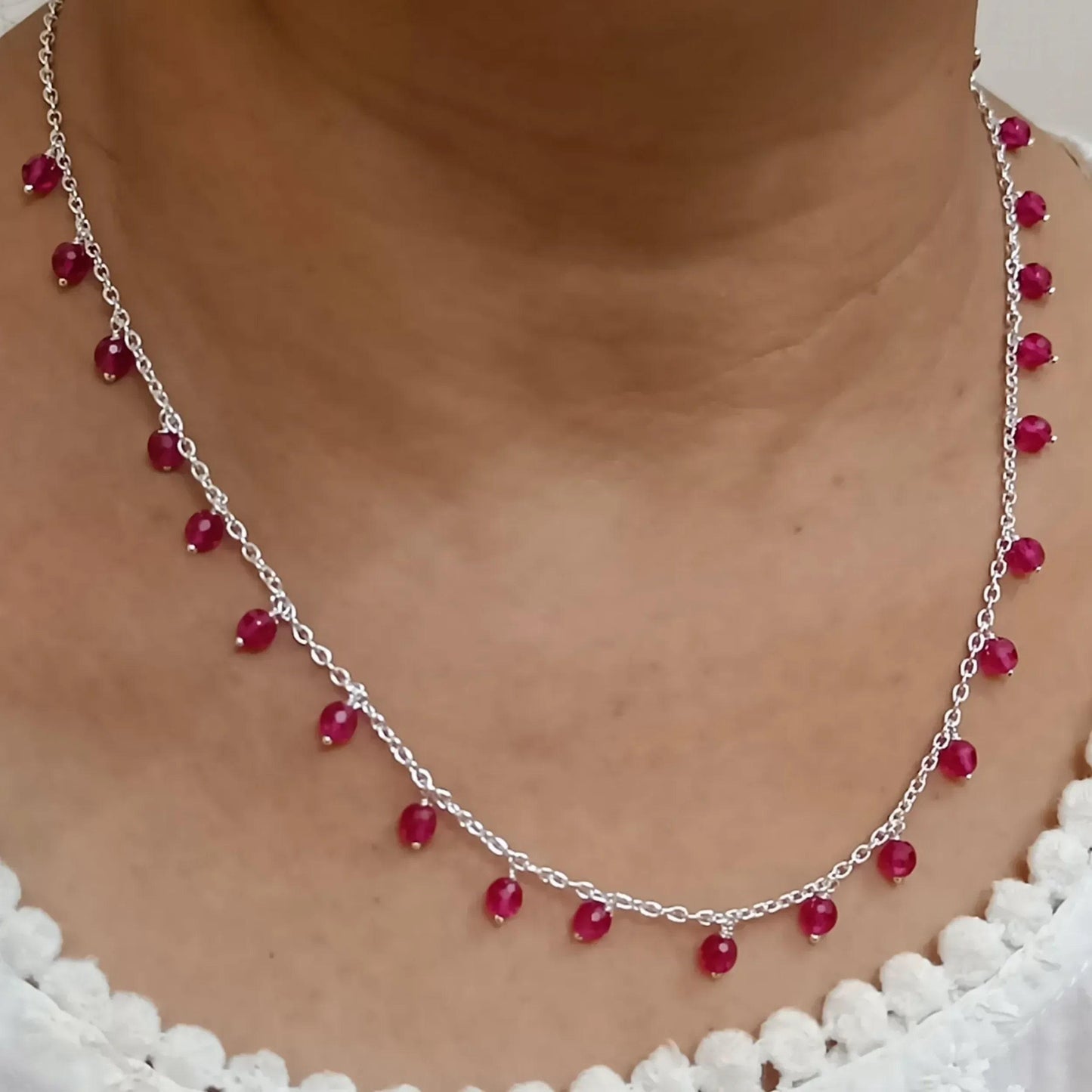 Pink Quartz Necklace, 925 Sterling Silver Beaded Necklace for Women, Handmade 4 mm Pink Quartz Faceted Beads Jewelry, Romantic Gift for Her