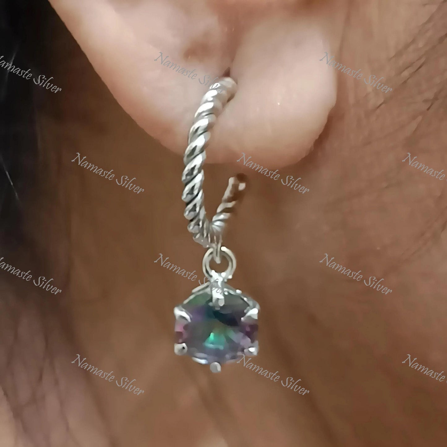 Mystic Topaz Earrings, 925 Sterling Silver Dangle Earrings, Mystic Round Gemstone Handmade Boho Jewelry, November Birthstone, Gift For Her