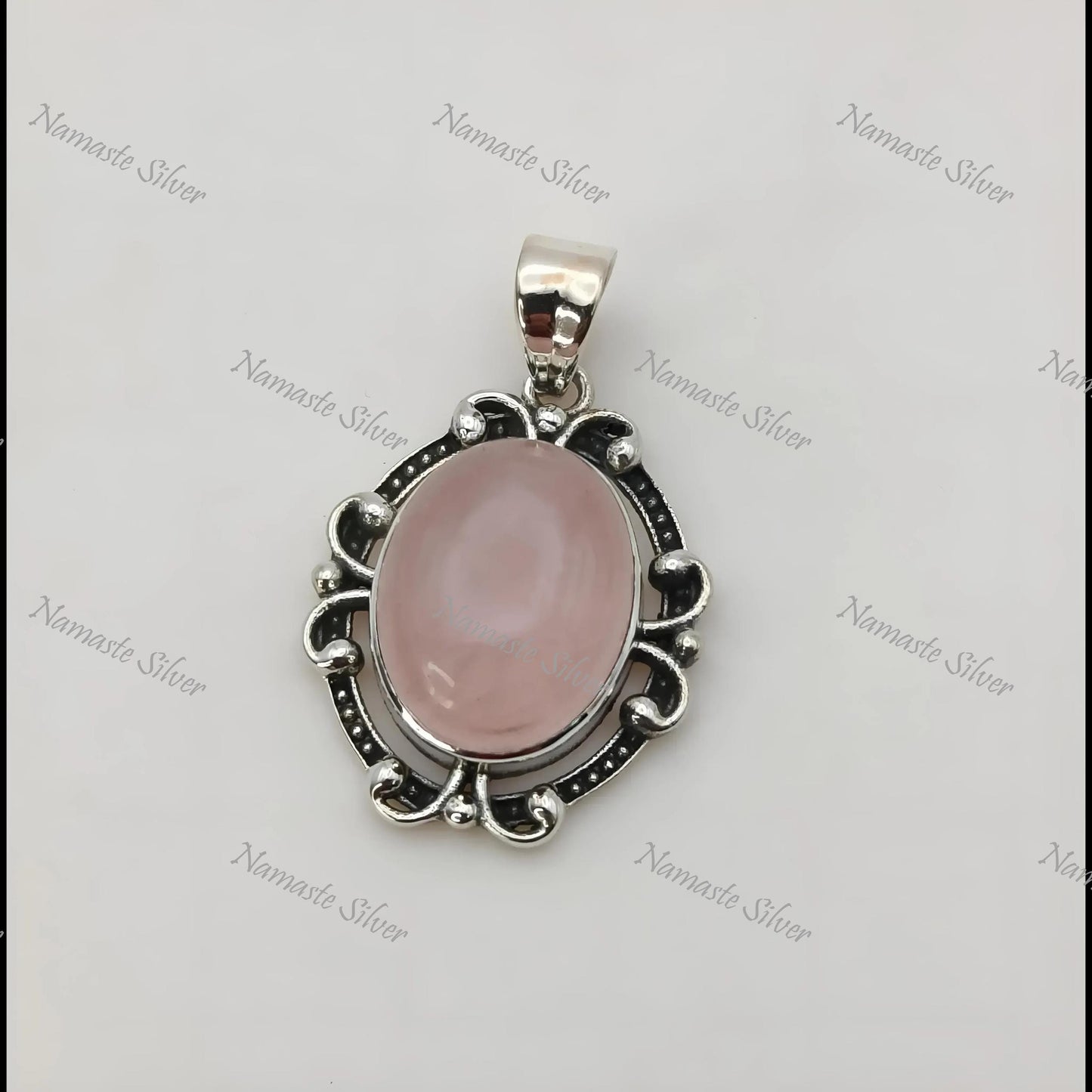 Rose Quartz Pendant, 925 Sterling Silver Locket, Natural Pink Quartz Oval Gemstone Handmade Boho Jewelry, January Birthstone, Gift For Her