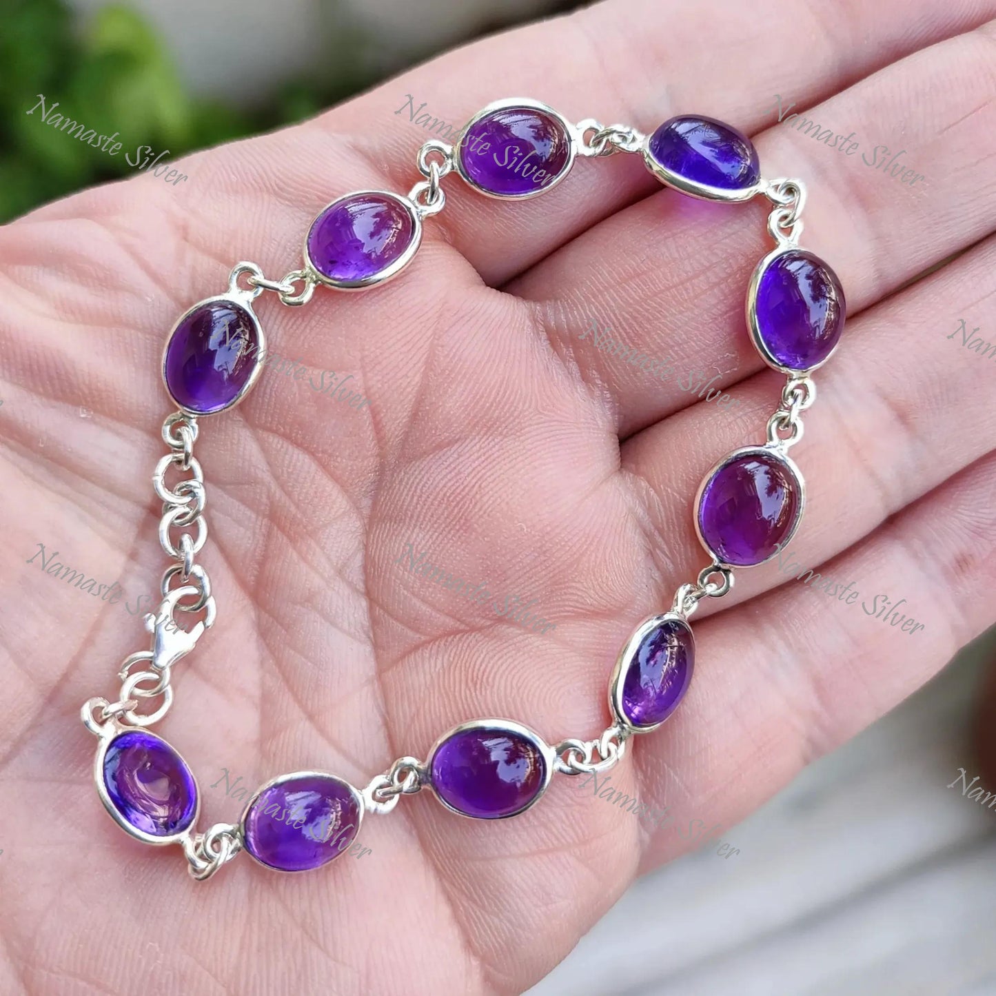 Amethyst Bracelet, 925 Sterling Silver Handmade Bracelet, Natural Purple Amethyst Oval Gemstone Jewelry, February Birthstone, Gift For Her
