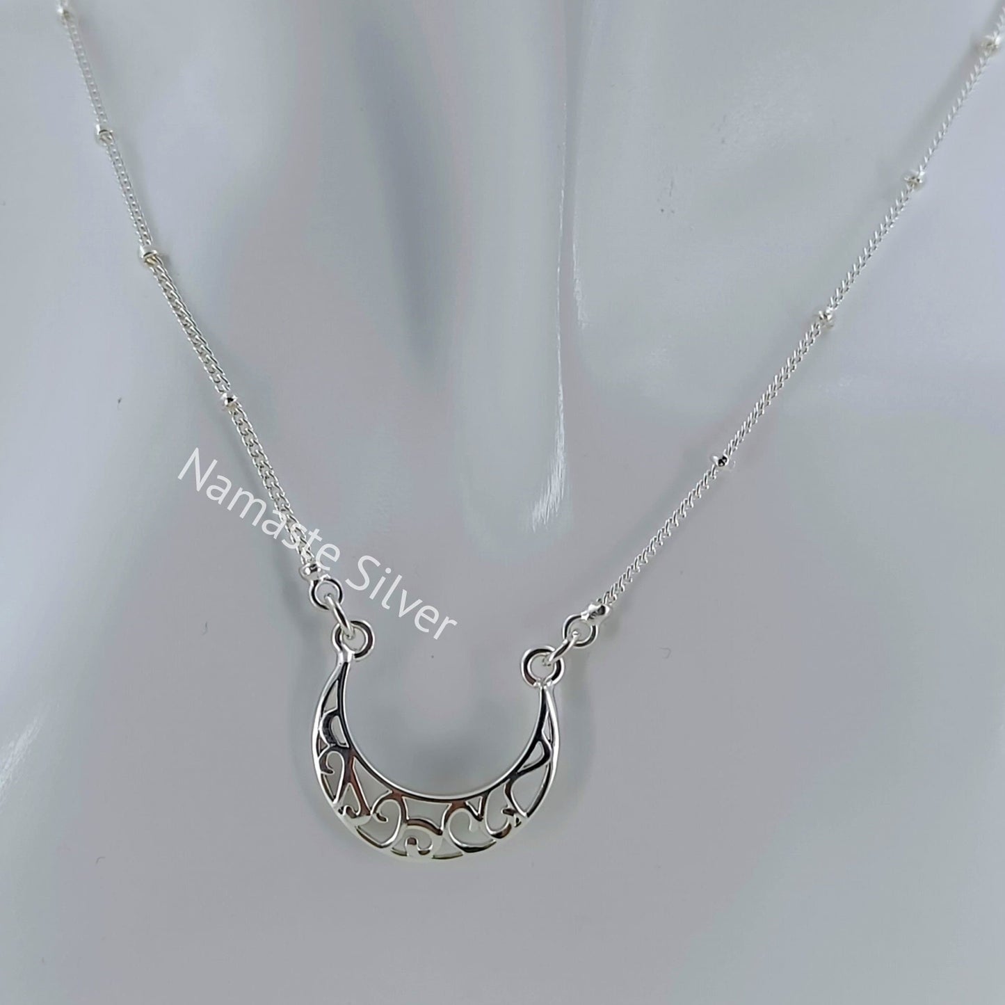 Crescent Moon Necklace, 925 Sterling Silver Pendant Chain Locket, Handmade Moon Dainty Minimalist Celestial Spiritual Jewelry, Gift for Her