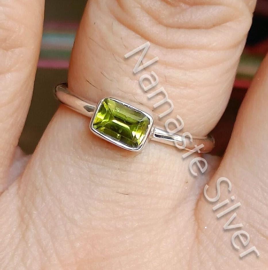 Peridot Ring, 925 Sterling Silver Dainty Promise Ring, Gift for her, Natural Peridot Octagon Gemstone Handmade Jewelry, August Birthstone