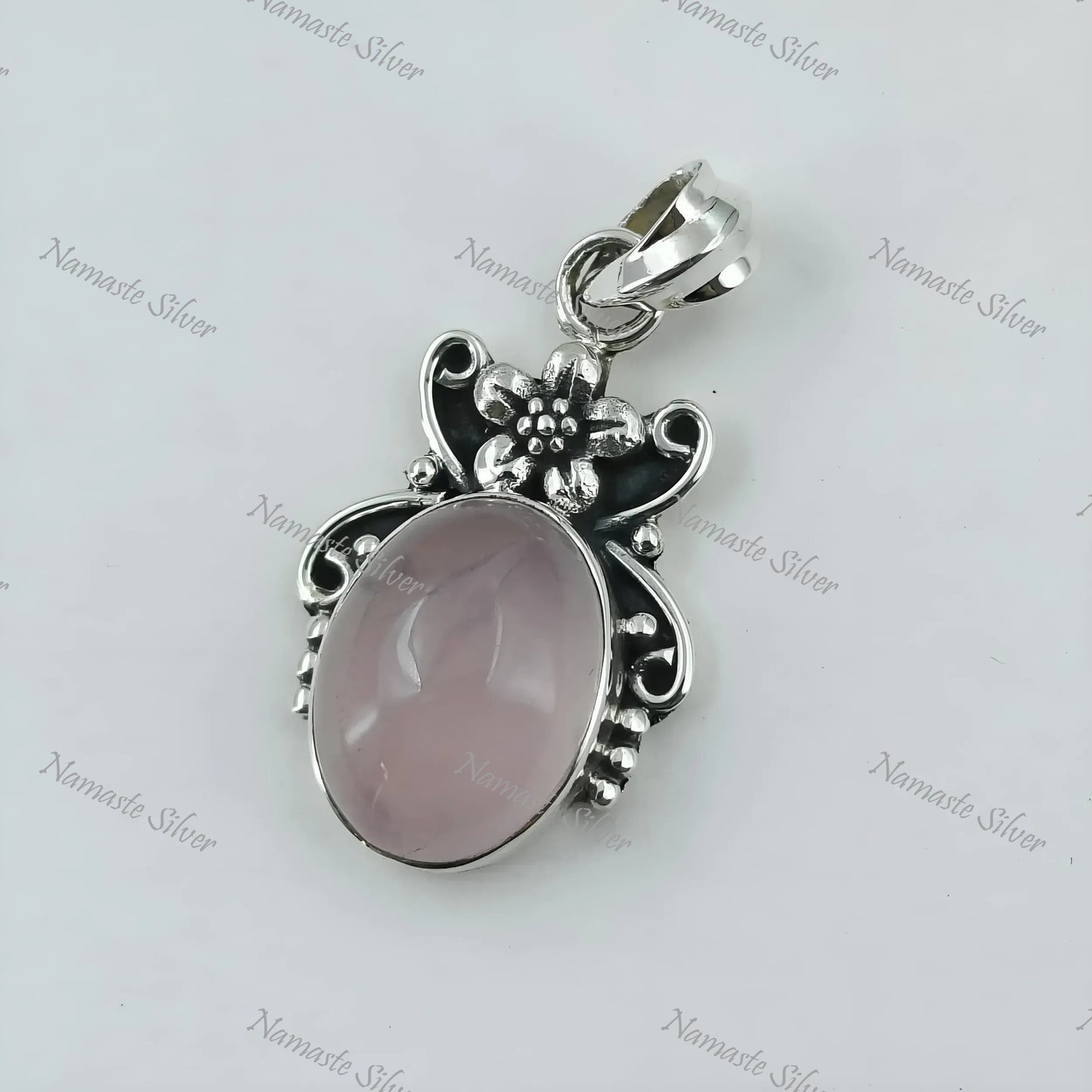 Rose Quartz Pendant, 925 Sterling Silver Handmade Locket, Natural Rose Quartz Oval Gemstone Boho Jewelry, January Birthstone, Gift For Her