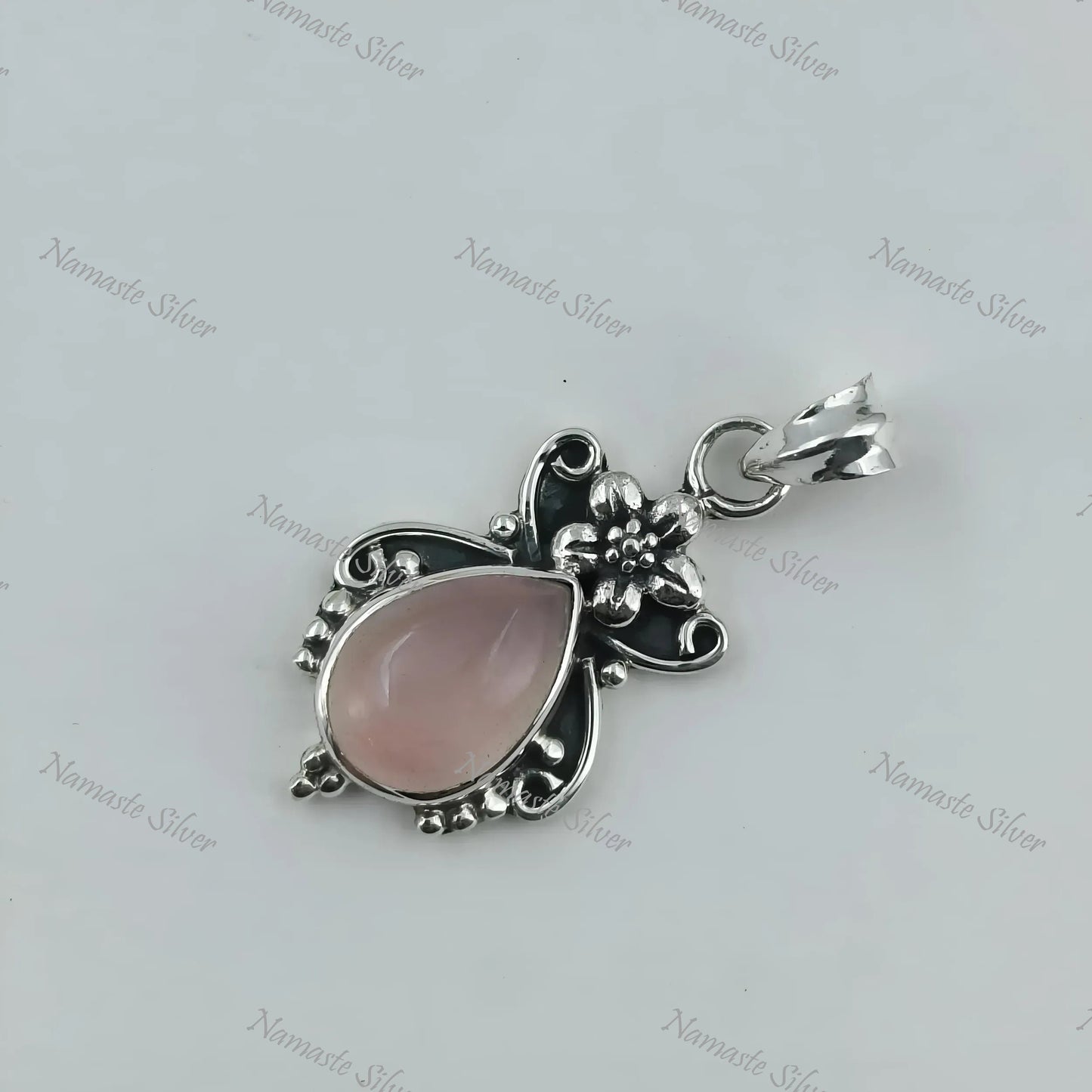 Rose Quartz Pendant, 925 Sterling Silver Handmade Locket, Natural Rose Quartz Pear Shape Gemstone Jewelry, January Birthstone, Gift For Her