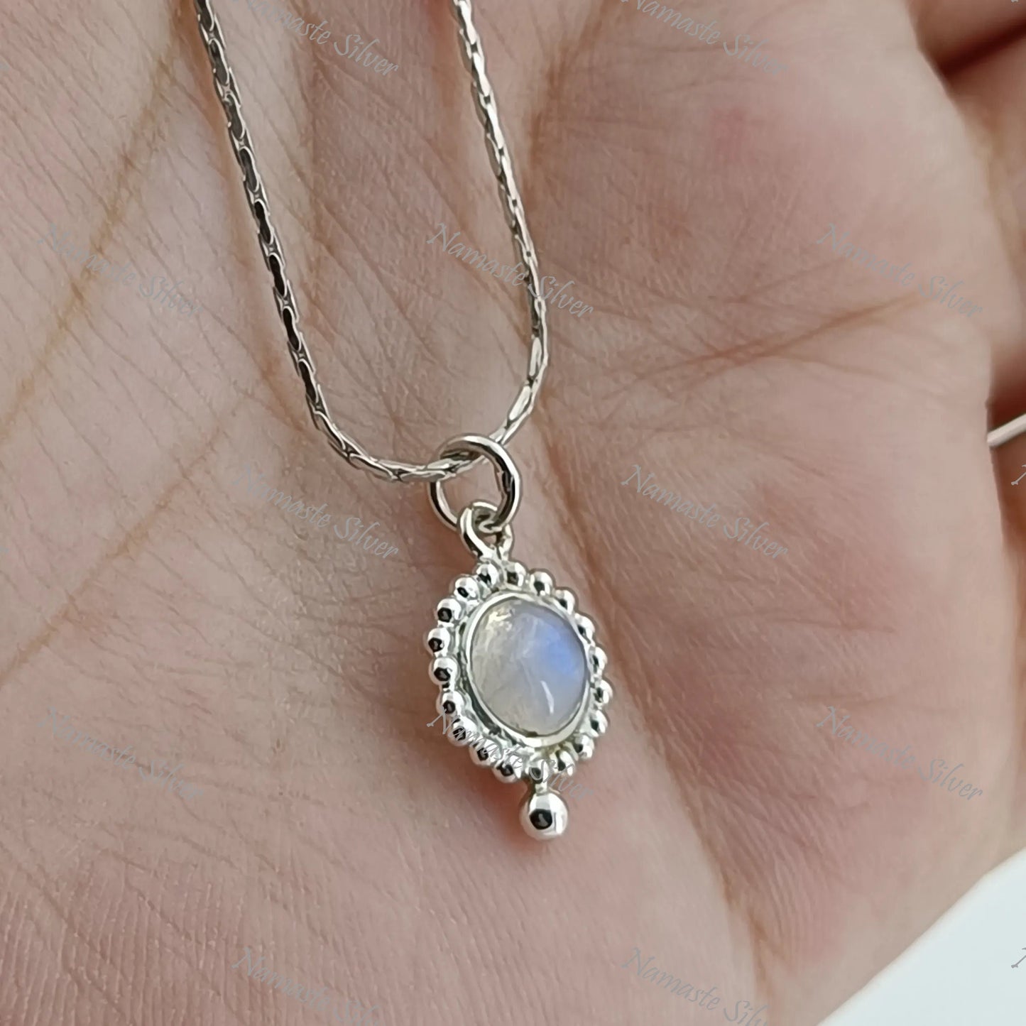 Moonstone Necklace, 925 Sterling Silver Pendant, Natural Rainbow Moonstone Round Gemstone Handmade Jewelry, June Birthstone, Gift For Her