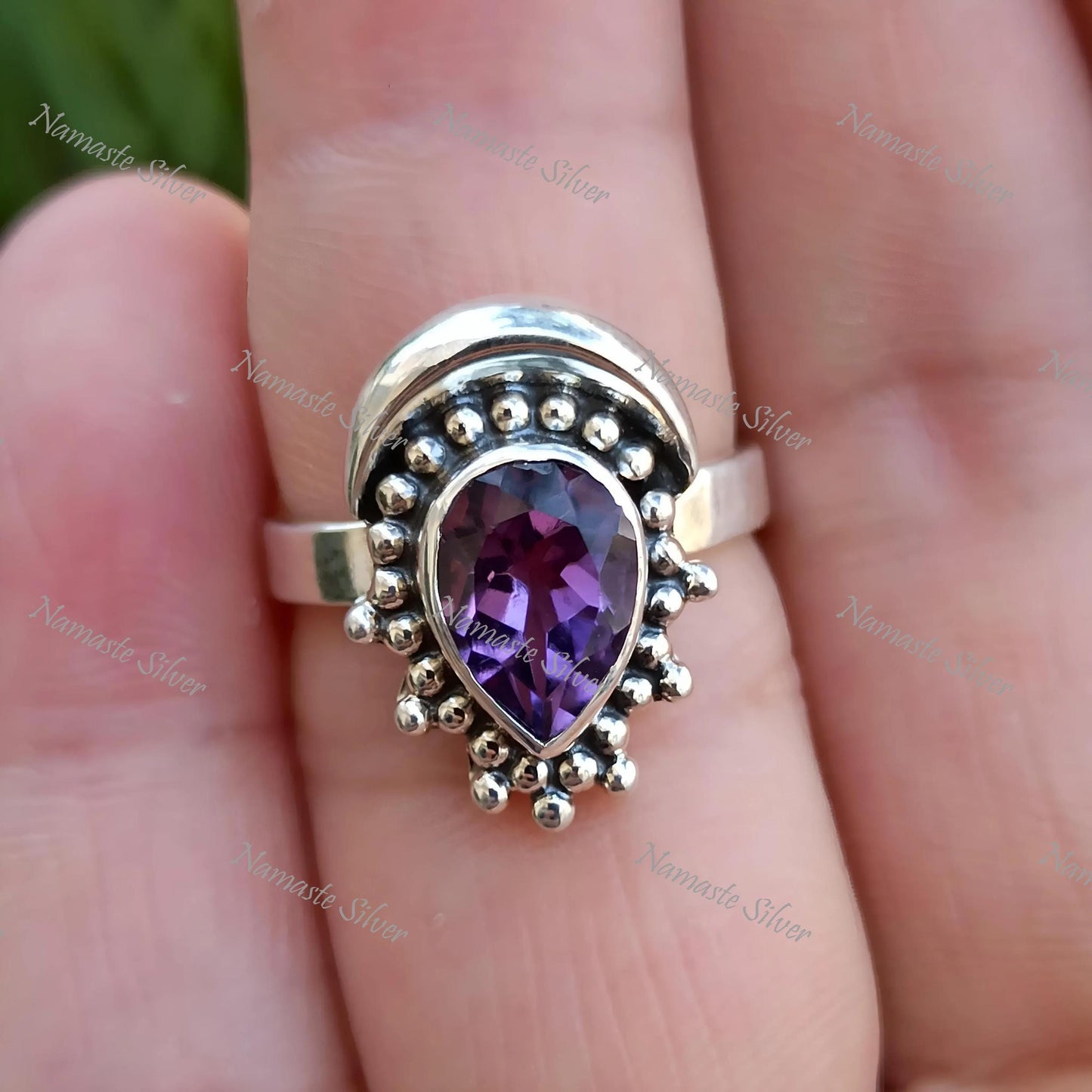 Amethyst Ring, 925 Sterling Silver Promise Ring, Natural Purple Pear Shape Gemstone Handmade Jewelry, February Birthstone, Gift for Her