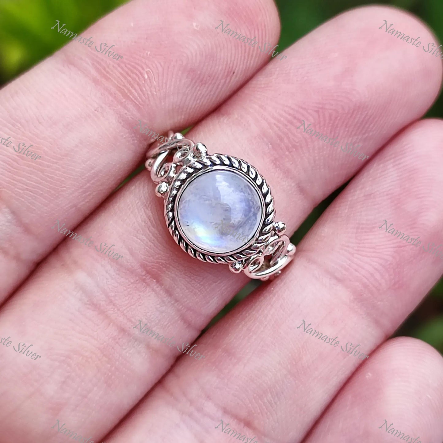Rainbow Moonstone Ring, Sterling Silver Rings for Women, June Birthstone Ring, Moonstone Round Gemstone Handmade Boho Jewelry, Gift for her