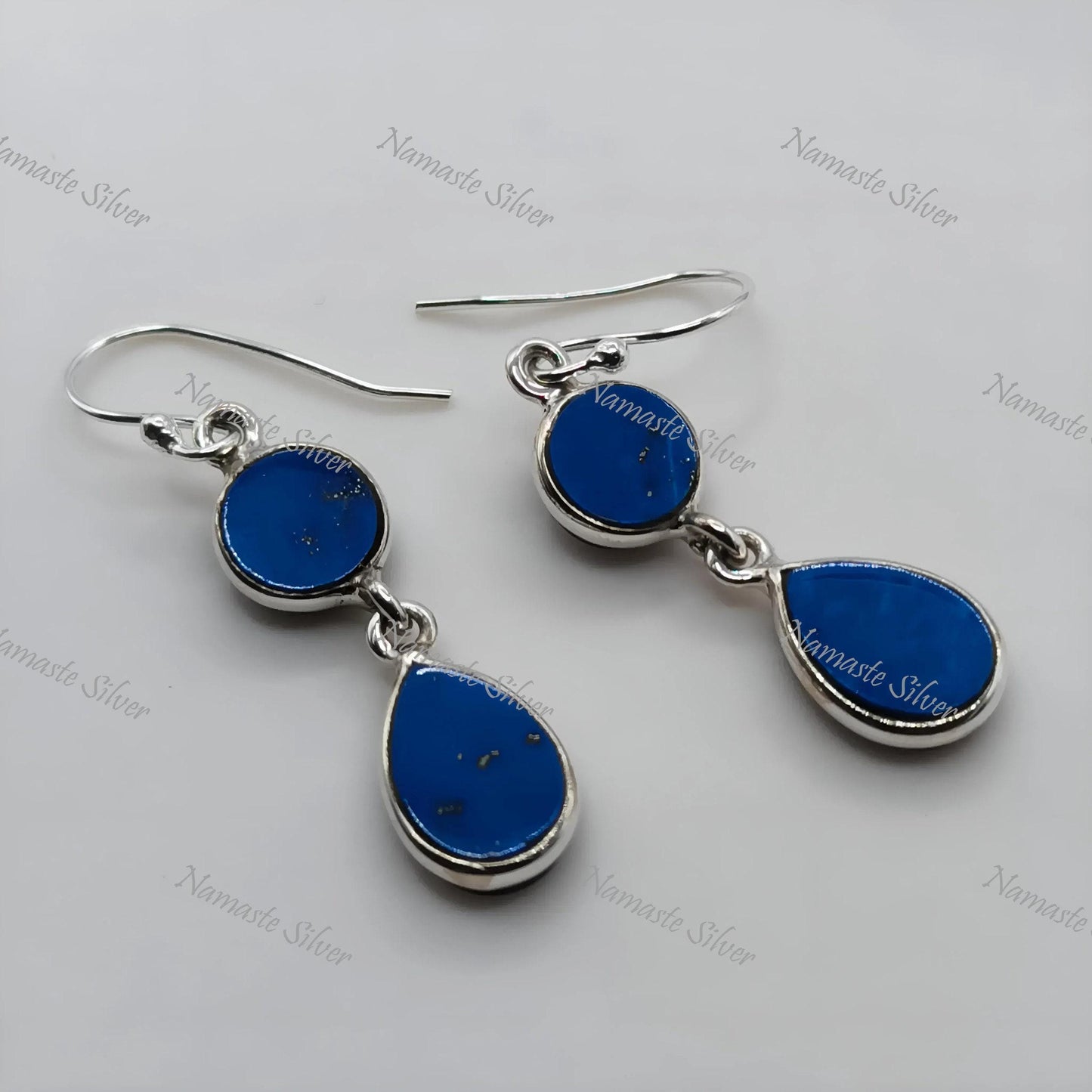 Lapis Lazuli Silver Earrings, 925 Sterling Silver Handmade Dangle Drop Earrings, Natural Lapis Lazuli Dual Gemstone Jewelry, Gift for her