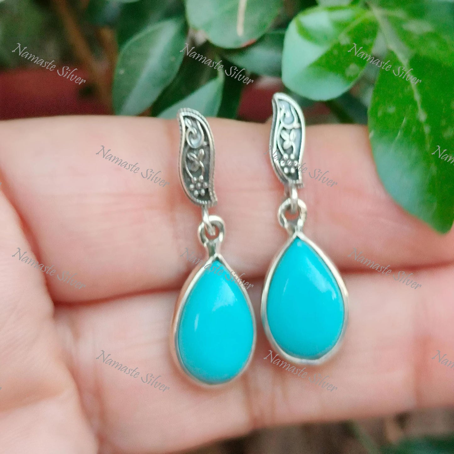 Turquoise Earrings, Sterling Silver Dangle Earrings, Sleeping Beauty Blue Turquoise Pear Handmade Jewelry, December Birthstone, Gift for Her