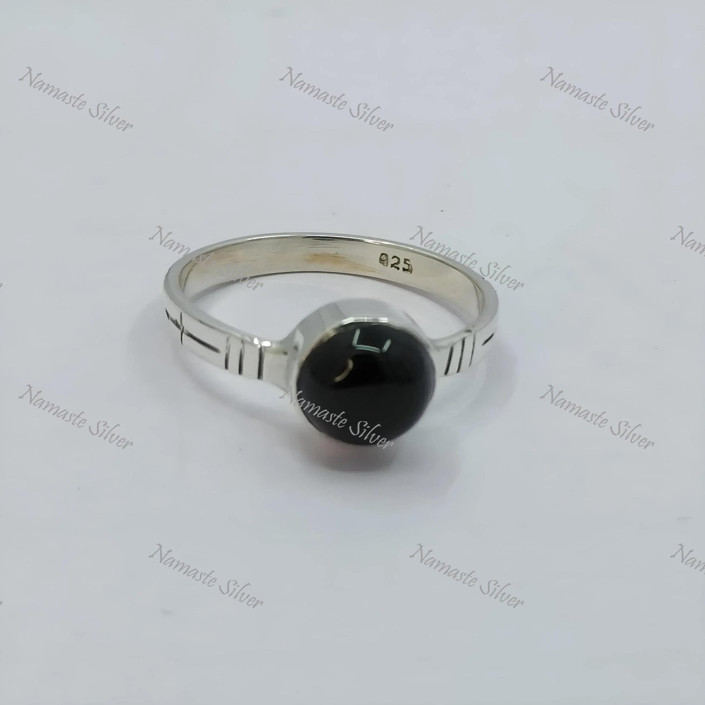 Black Onyx Ring, 925 Sterling Silver Promise Ring, Gift for Her, Natural Black Onyx Round Gemstone Handmade Boho Jewelry, July Birthstone