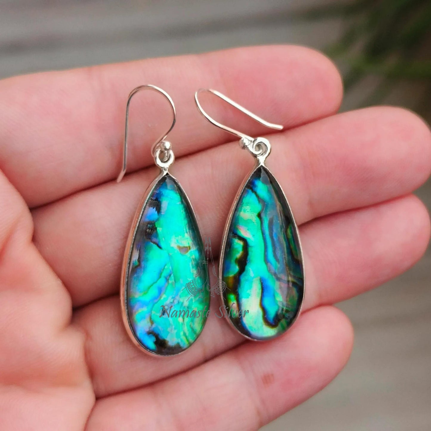 Abalone Shell Earrings, 925 Sterling Silver Dangle Drop Earrings, Natural Abalone Pear Shape Doublet Handmade Jewelry, Paua Shell Earrings