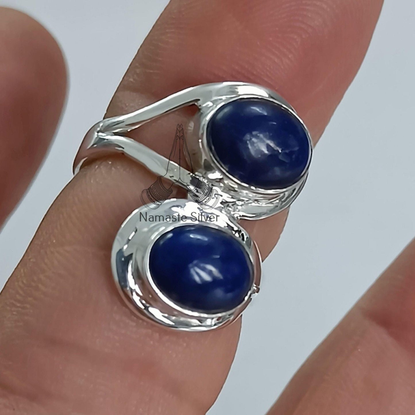 Lapis Lazuli Ring, 925 Sterling Silver Promise Ring, Blue Lapis Dual Gemstone Oval Handmade Boho Jewelry, September Birthstone, Gift for her