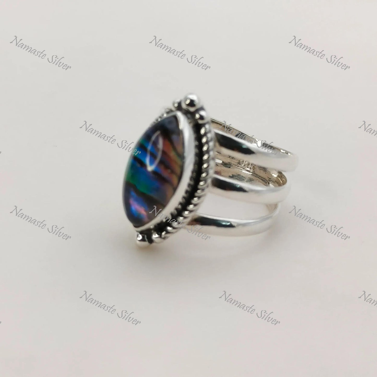 Abalone Shell Ring, 925 Sterling Silver Statement Promise Ring, Natural Paua seashell Marquise Doublet Handmade Jewelry, Unique Gift for her