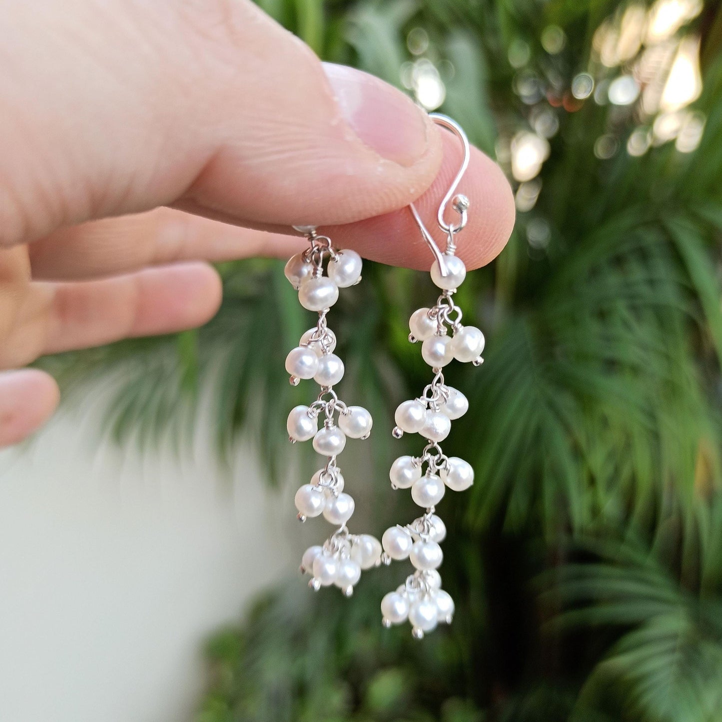 Pearl Earrings, 925 Sterling Silver Dangle Drop Earrings, Freshwater Pearl Beads Handmade Jewelry, June Birthstone, Elegant Gift for Her