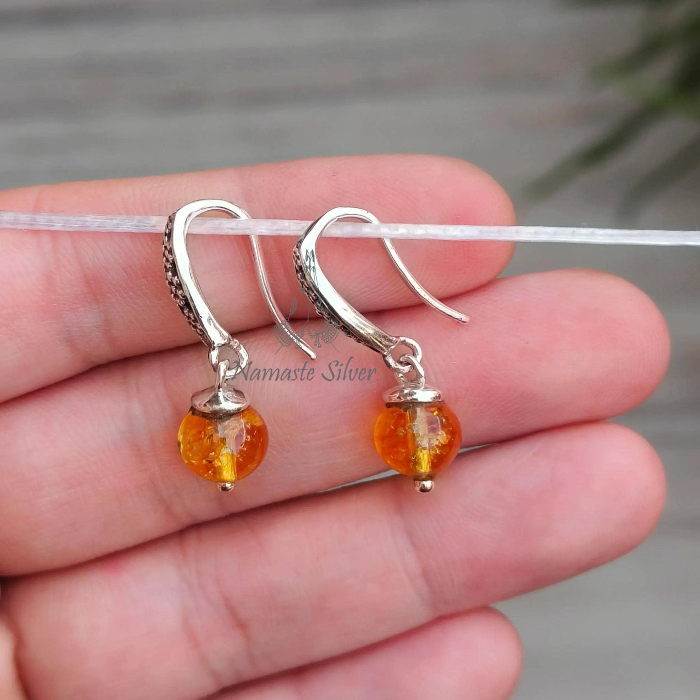 Citrine Earrings, 925 Sterling Silver Dangle Drop Earrings, Natural Citrine Round Beads Handmade Jewelry, November Birthstone, Gift for Her